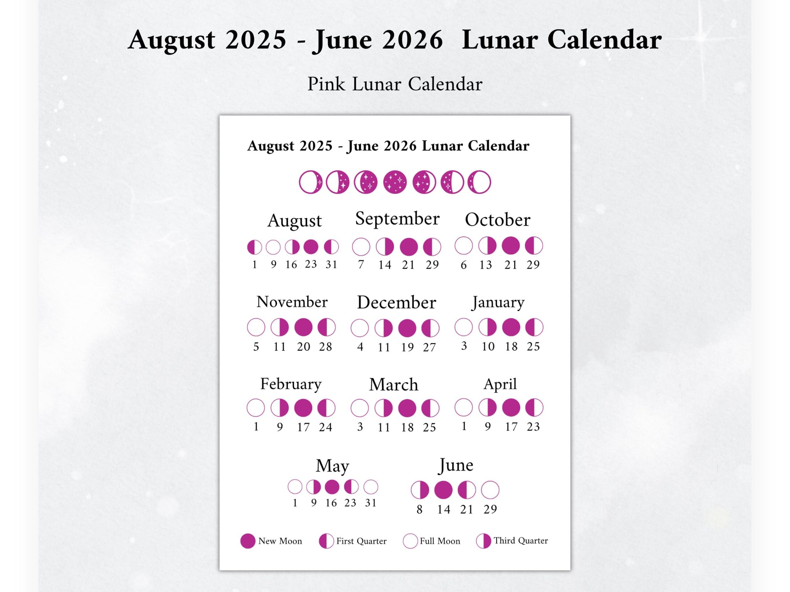 2025 2026 Moon Calendar Moon Phase Calendar Lunar Calendar 