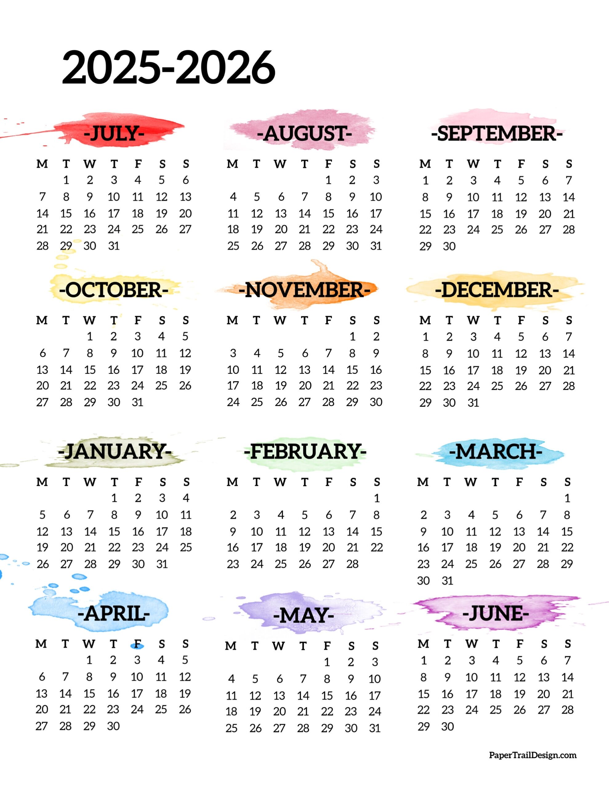 August 2026 Through May 2026 Calendar