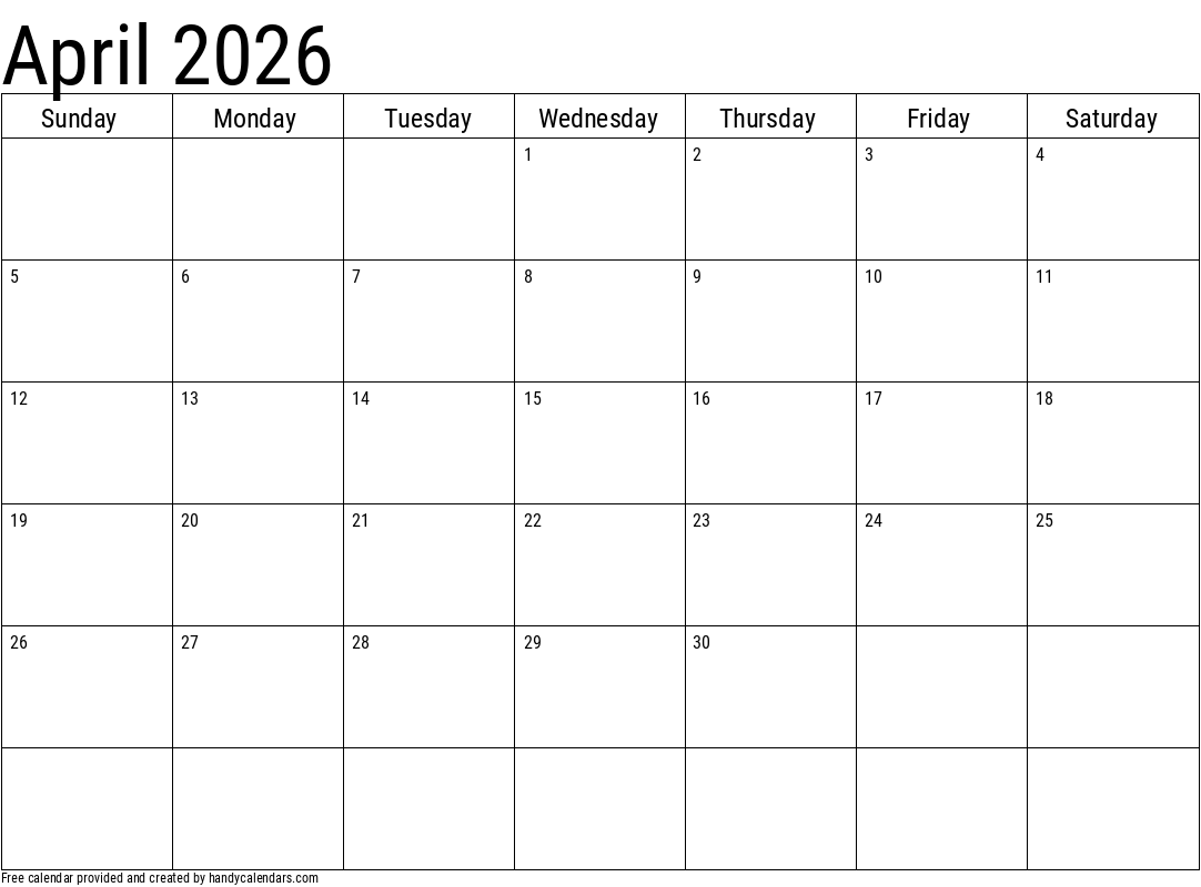 2026 April Calendars Handy Calendars
