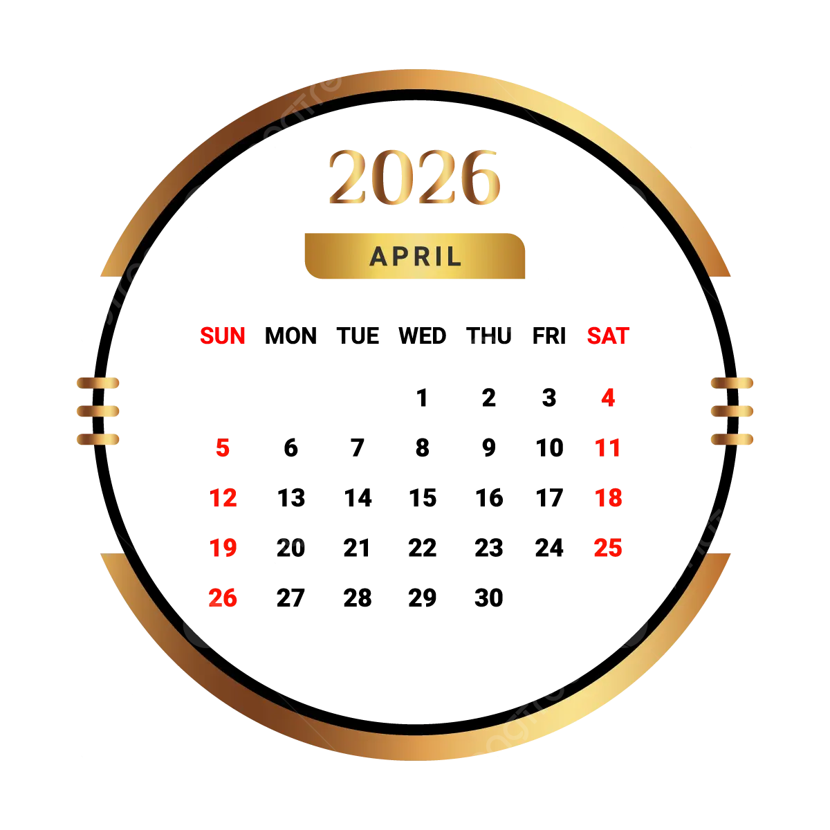2026 April Month Calendar With Golden And Black Vector Monthly 