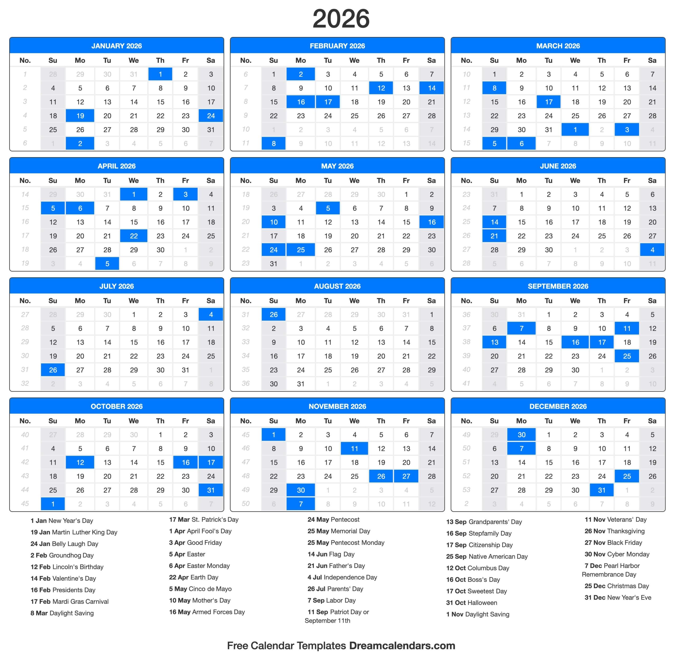 2026 Calendar 2026 Calendar