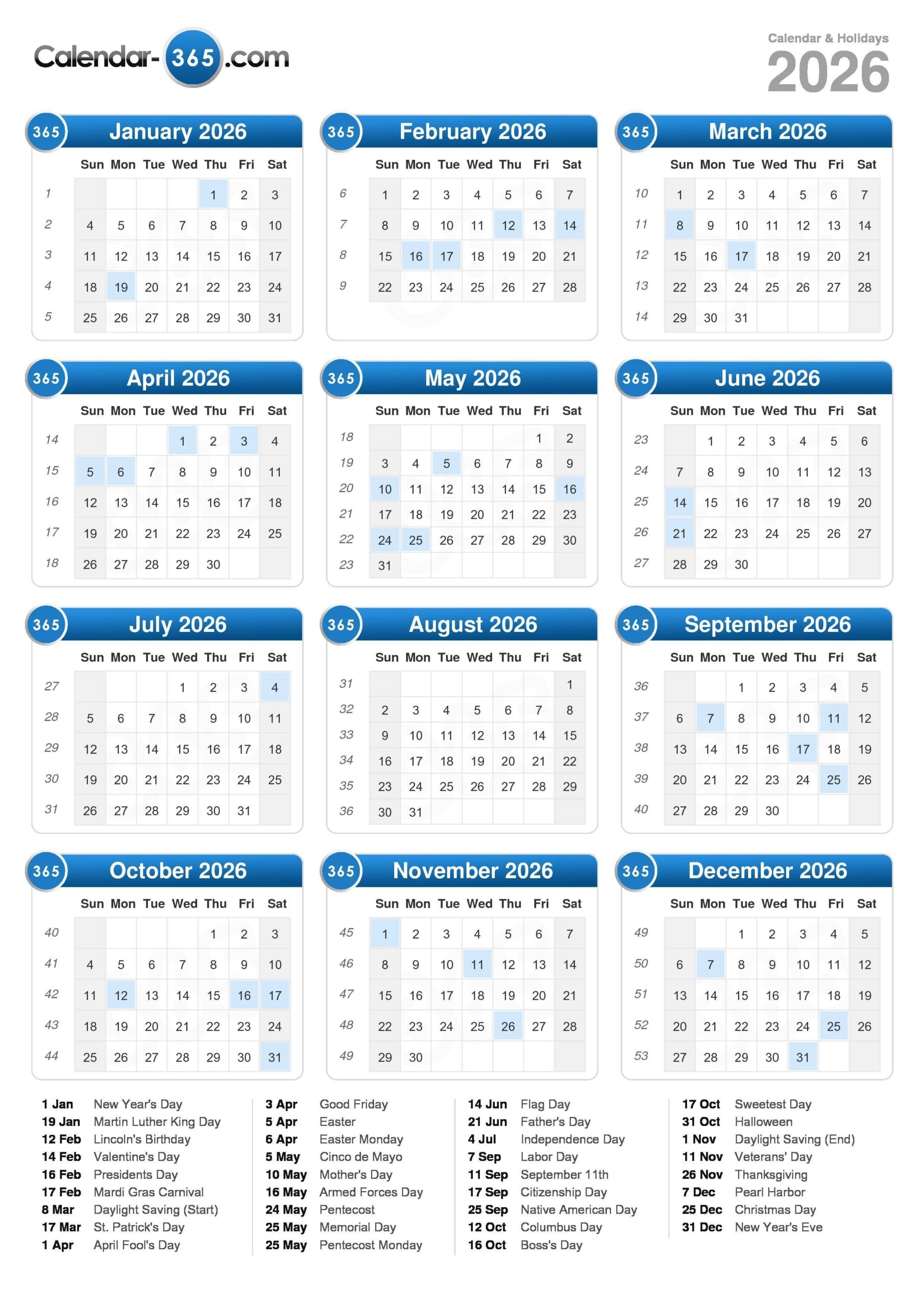 April 2026 Calendar No Weekends