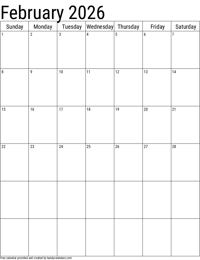 2026 February Calendars Handy Calendars