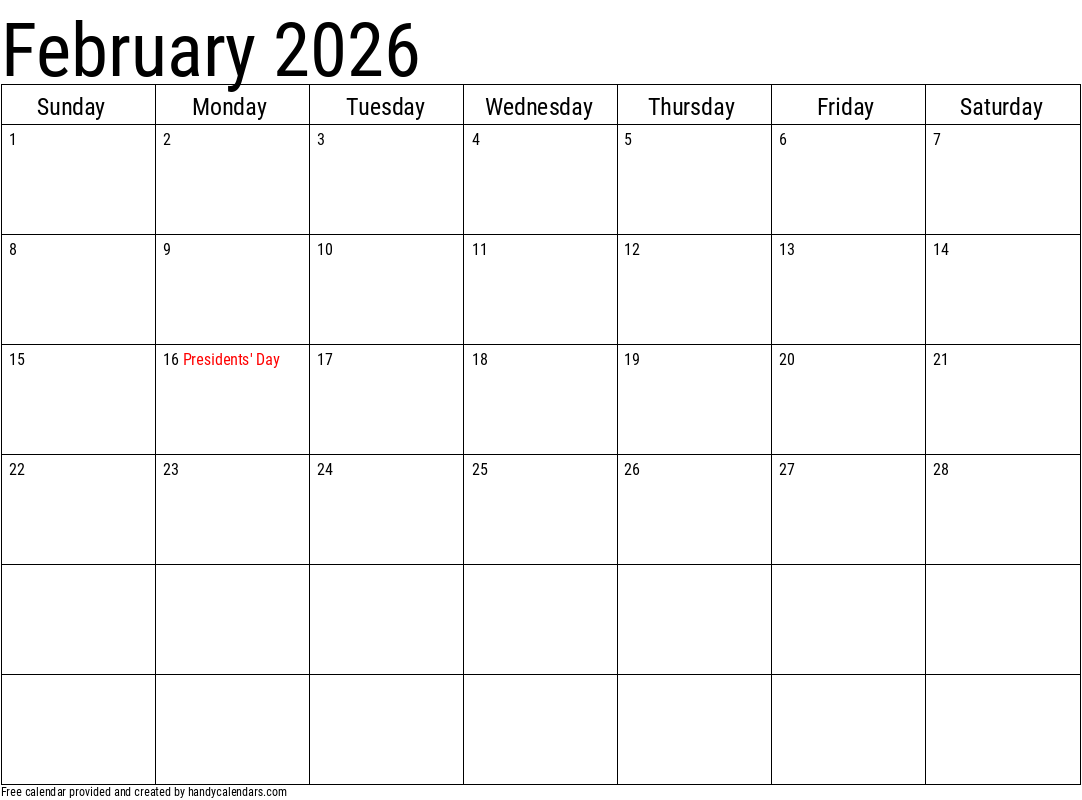 2026 Calendar February Federal Holidays