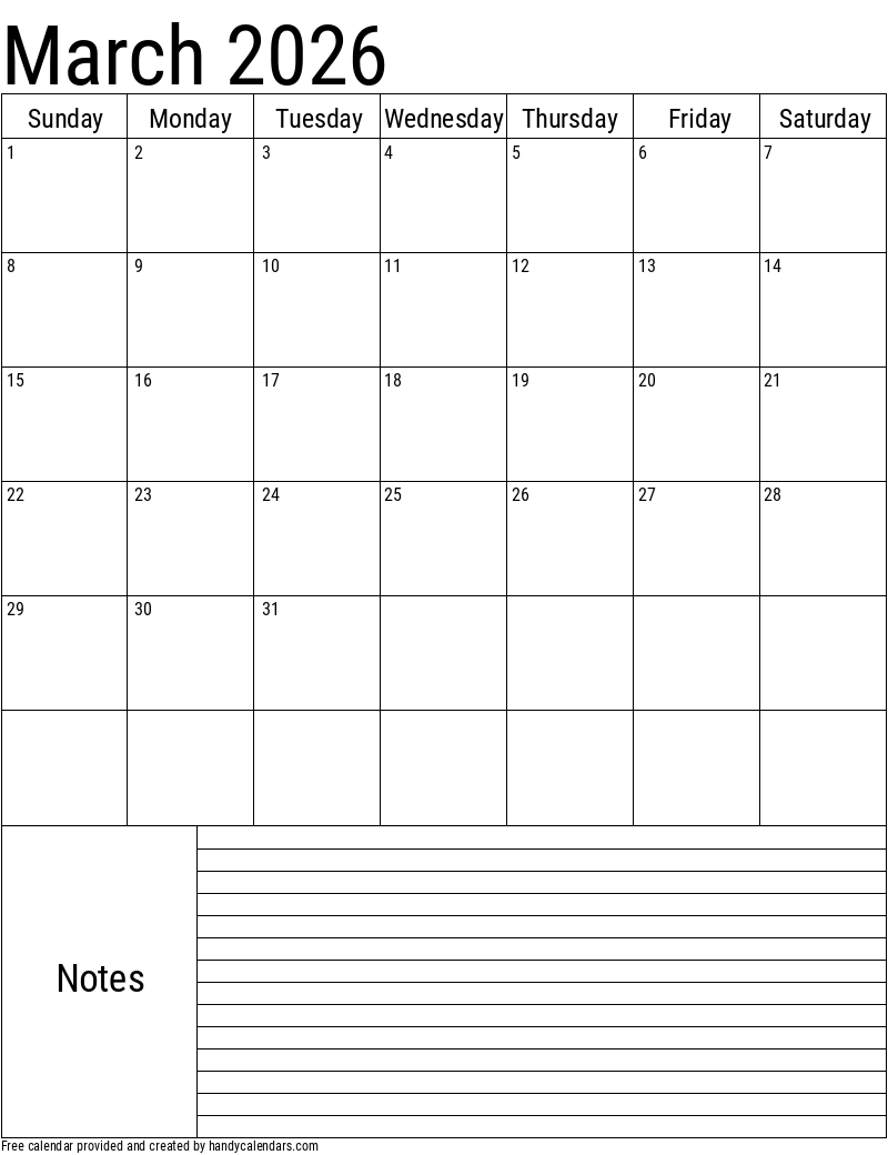 Print March 2026 Calendar