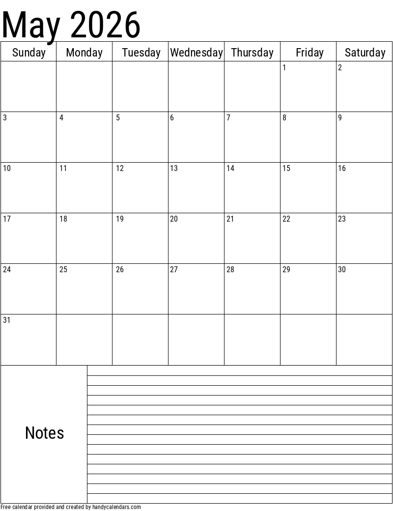Blank Calendar 2026 May