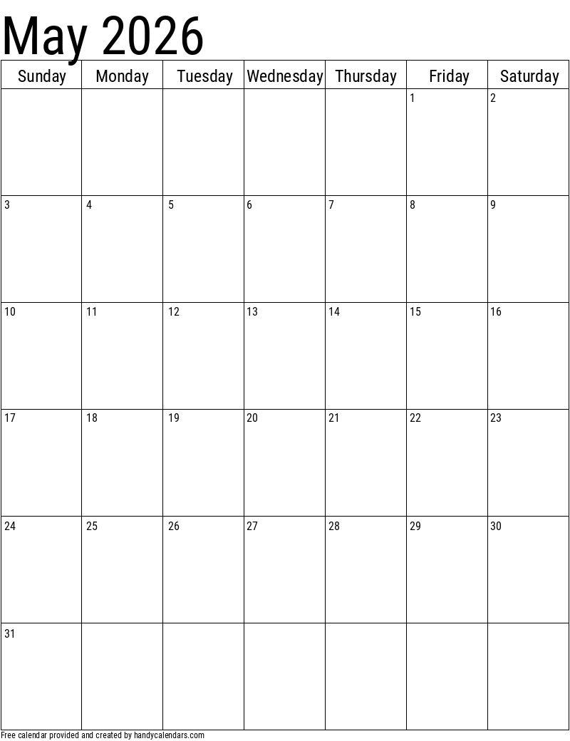 2026 May Calendars Handy Calendars