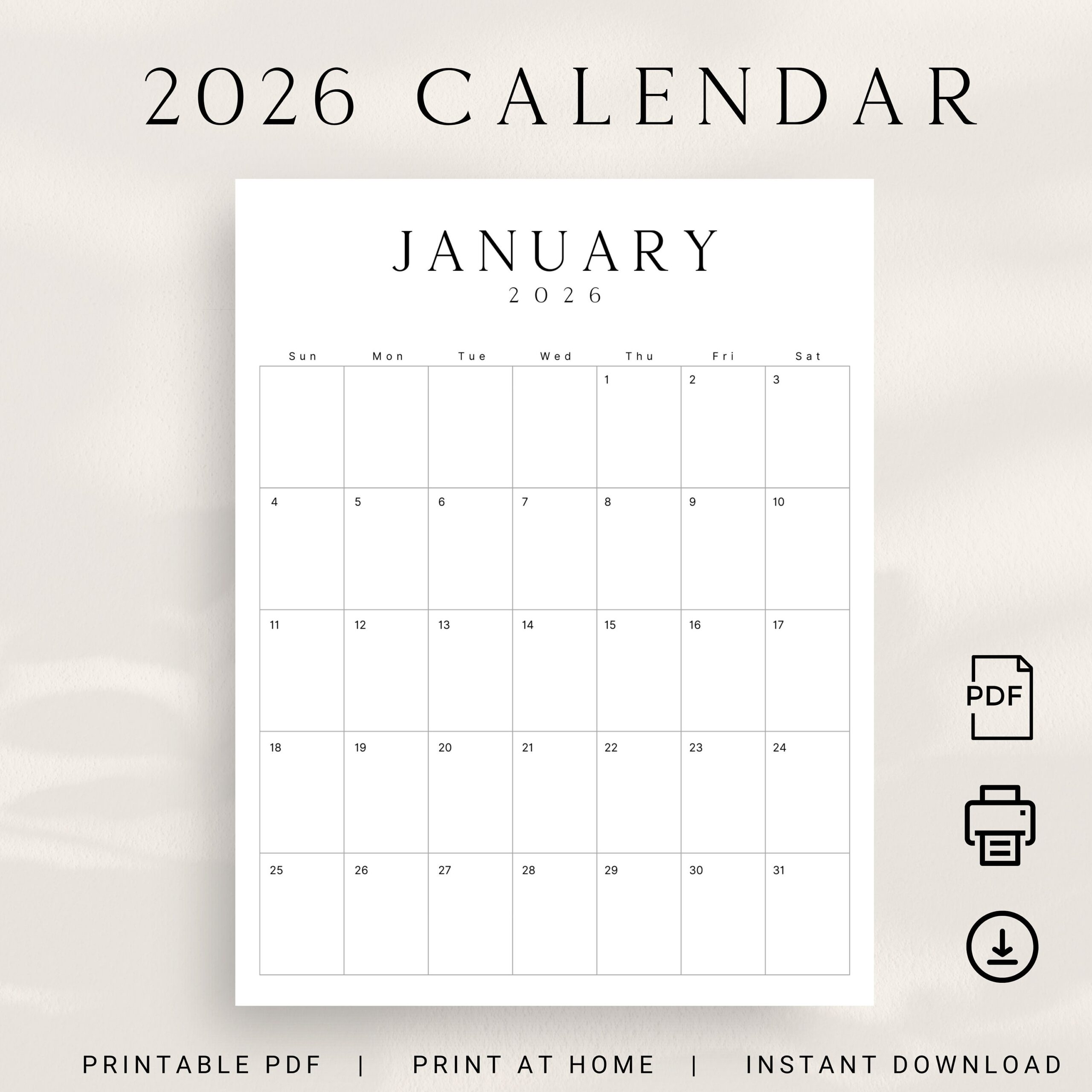 2026 Printable Calendar 2026 Planner Vertical Calendar Portrait 