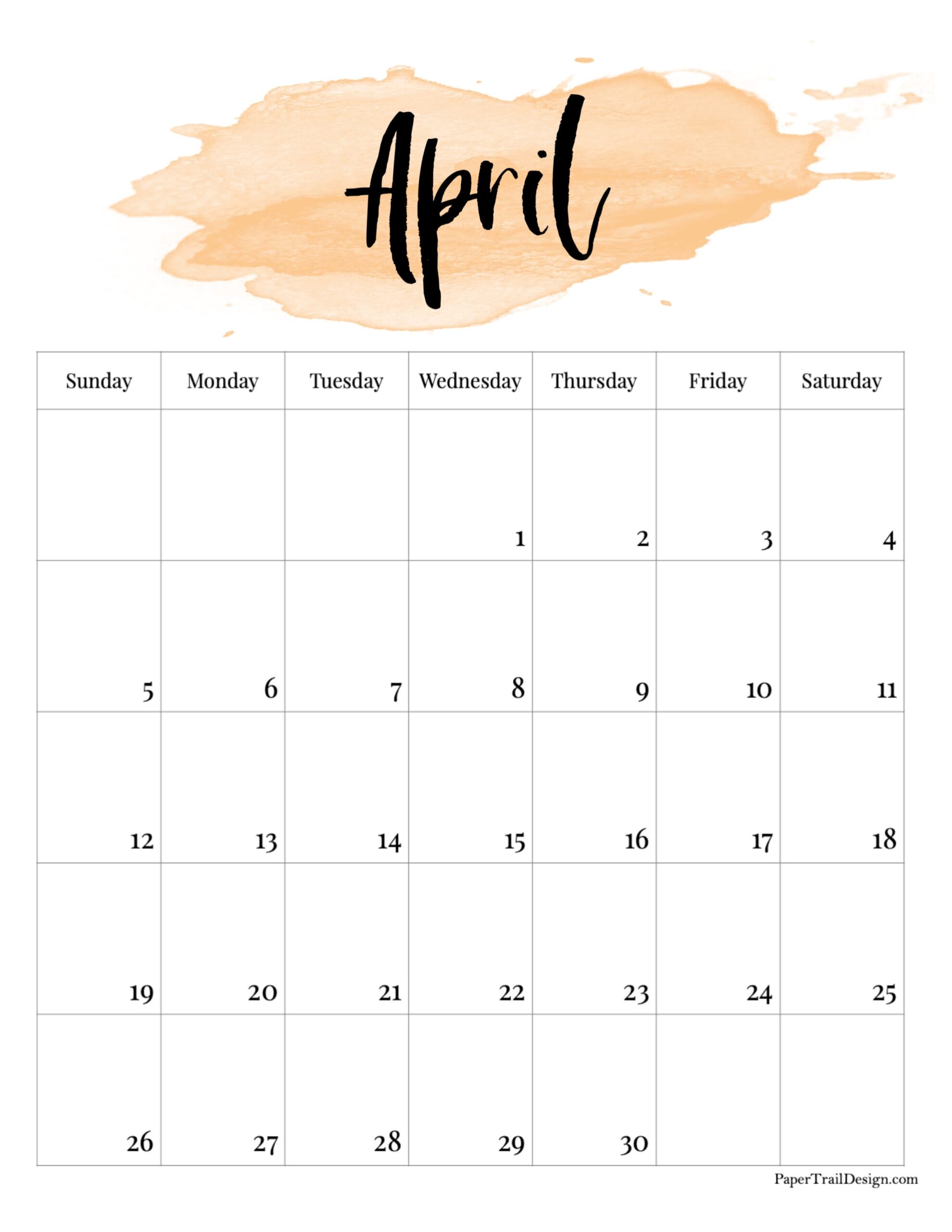 2026 Printable Calendar Watercolor Paper Trail Design