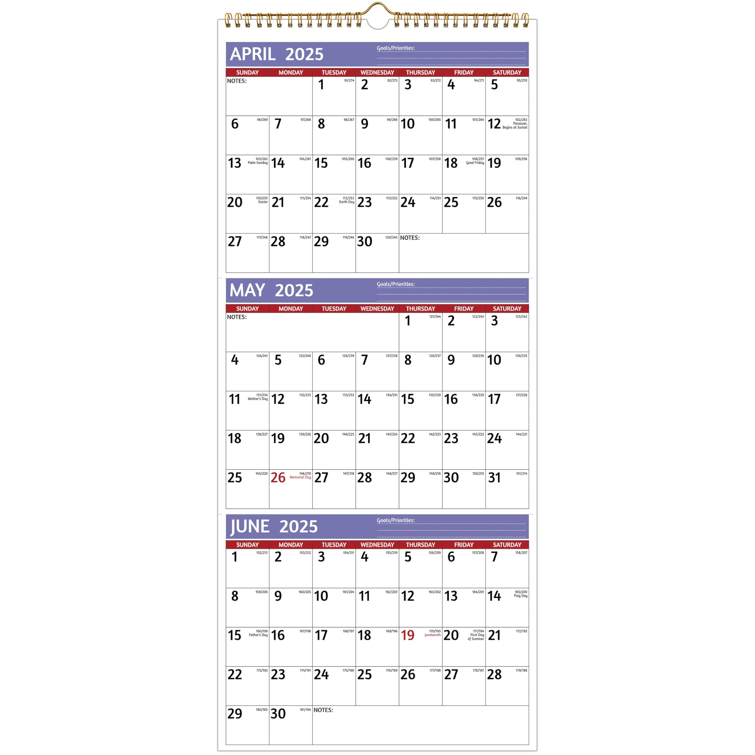 Amazon 2025 2026 Wall Calendar 3 Month Calendar 2025 2026 Vertical Apr 2025 Jul 2026 3 Month Wall Calendar 11 X 26 In Open 2025 Calendar Large Print Holiday Thick Paper Priorities Notes Purple Office Products