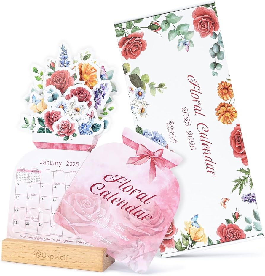 Amazon Ospelelf Floral Desk Calendar 2025 2026 Mini Pink Standing Motivational Rose Decorative Calendars 18 Months From January 2025 To June 2026 Home Office Decor Desk Accessories Office Products