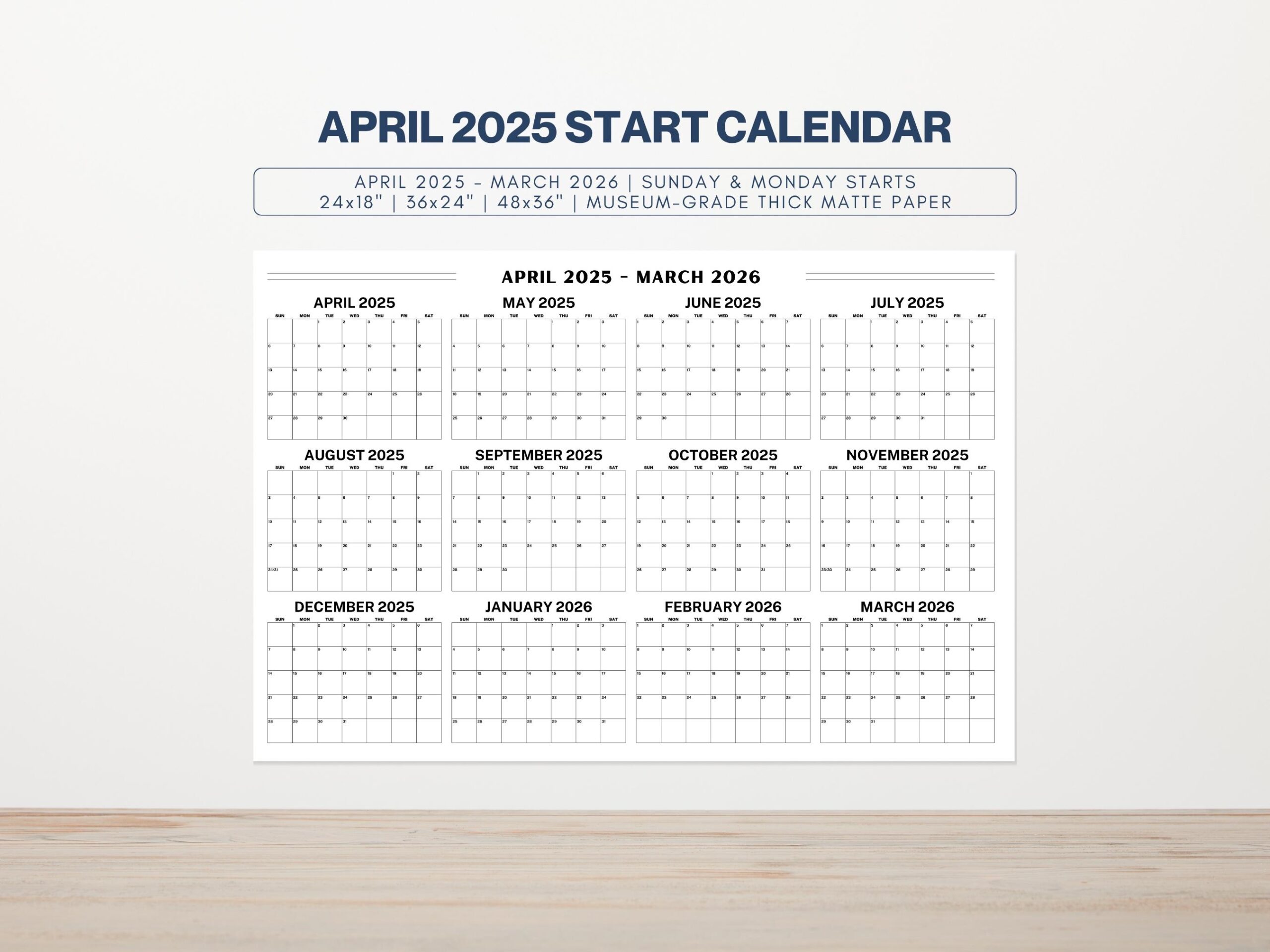 April 2025 Start Calendar April 2025 March 2026 Large Wall 