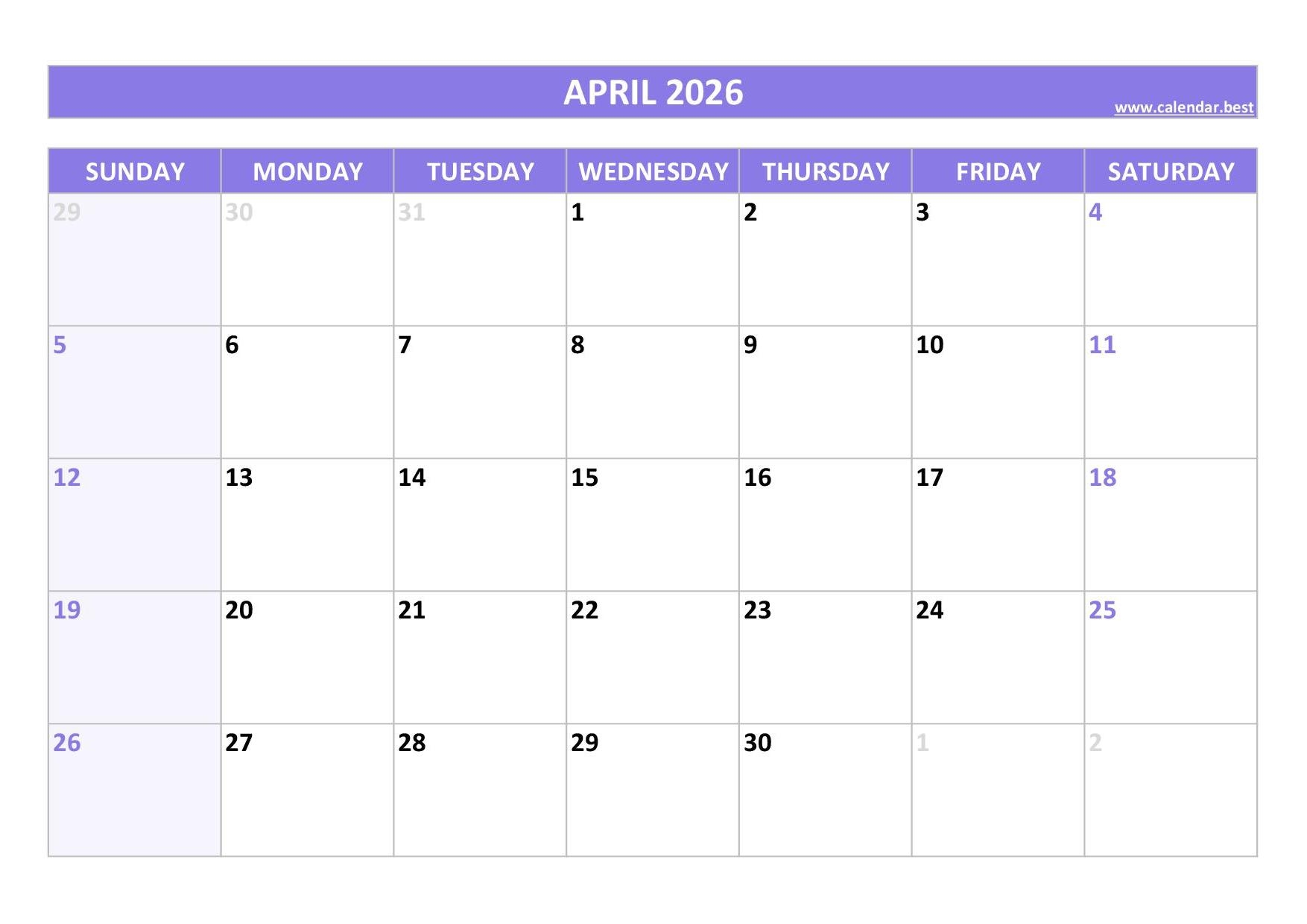 8 April 2026 Calendar
