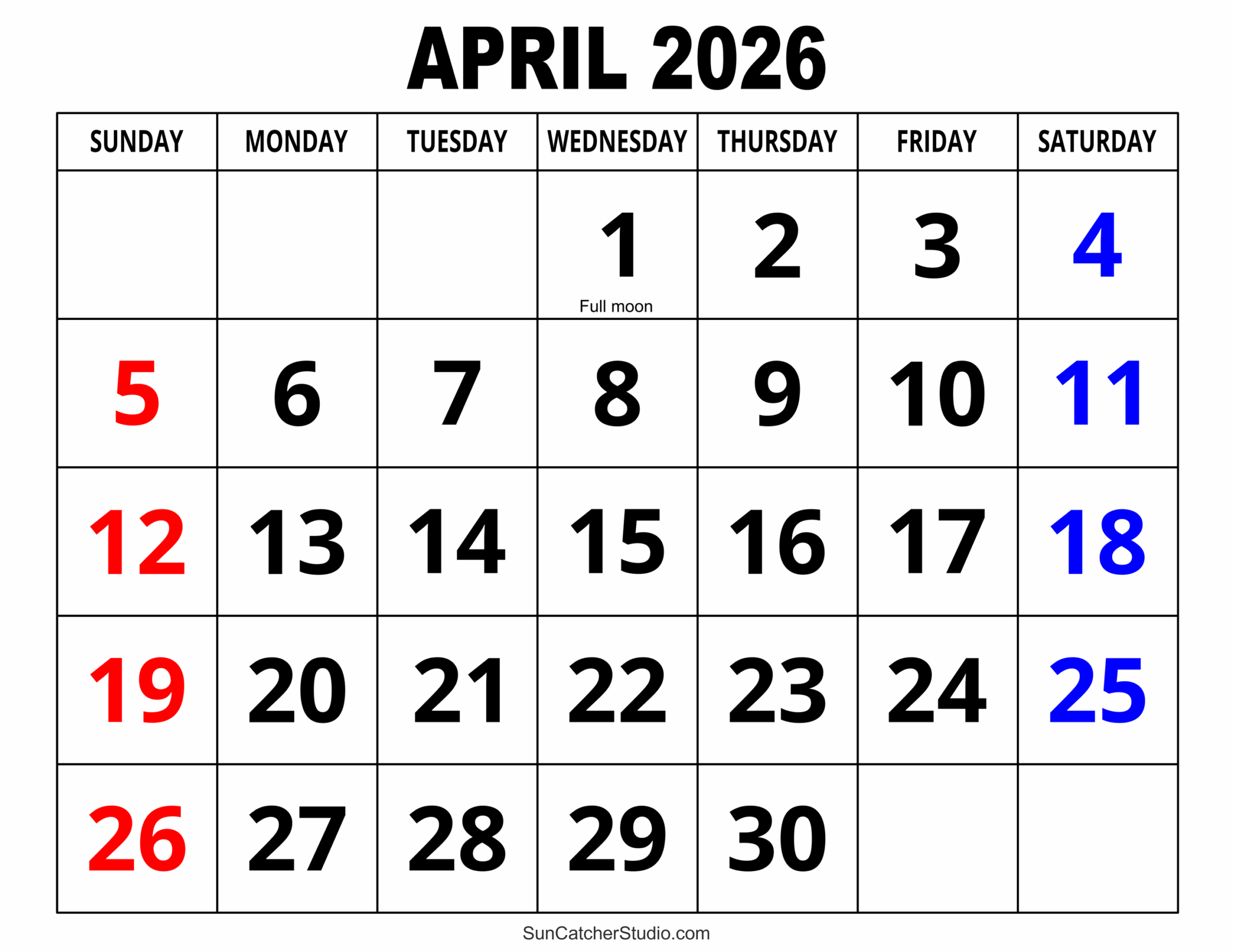 April 2026 Calendar Free Printable Free Printables Monograms