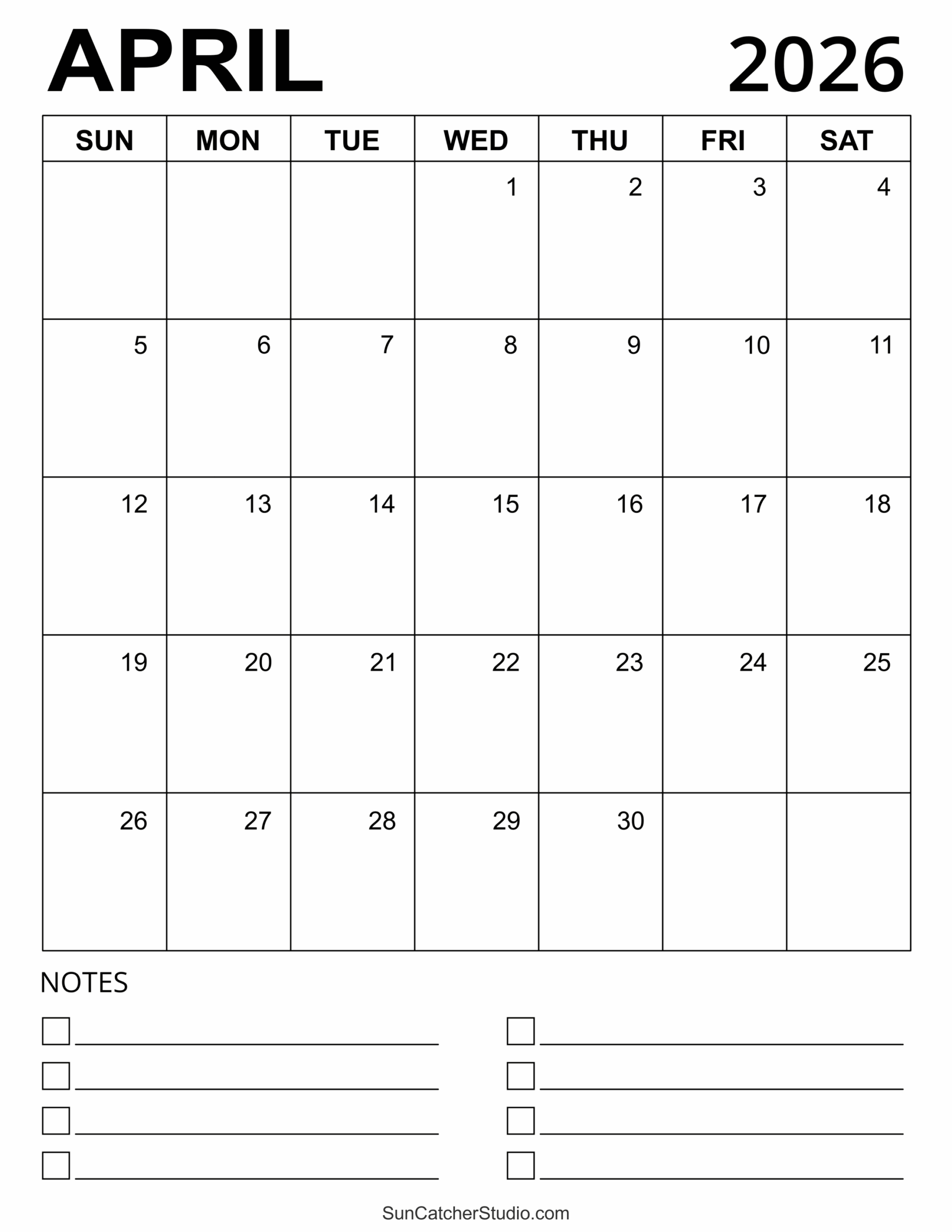 April 2026 Calendar Template Word