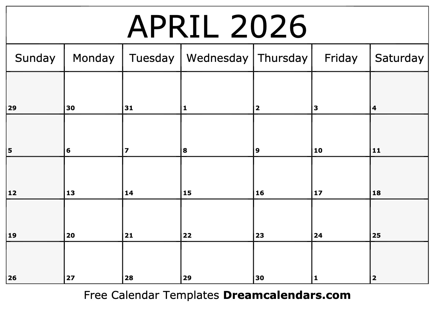 April 2026 Calendar Fun