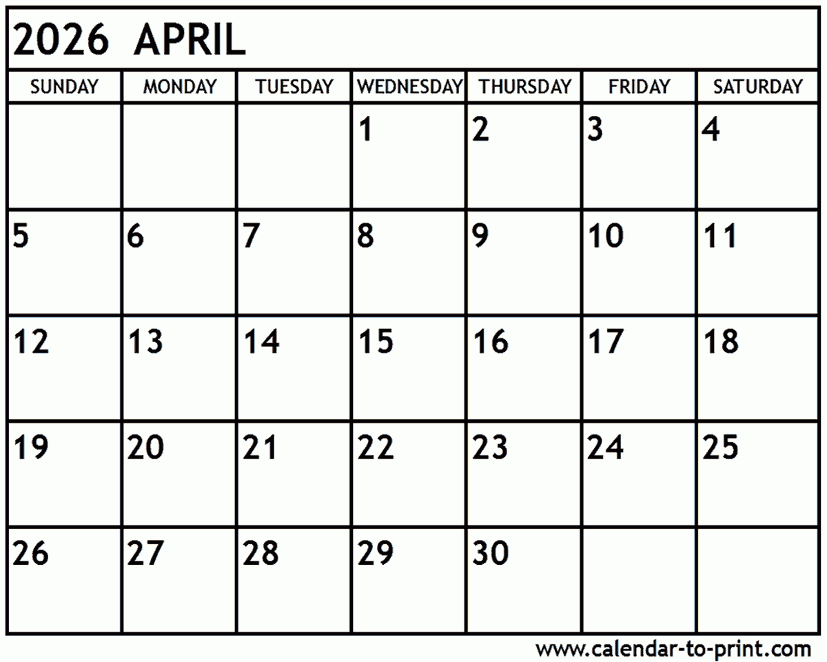 April 2026 To March 2026 Calendar Printable