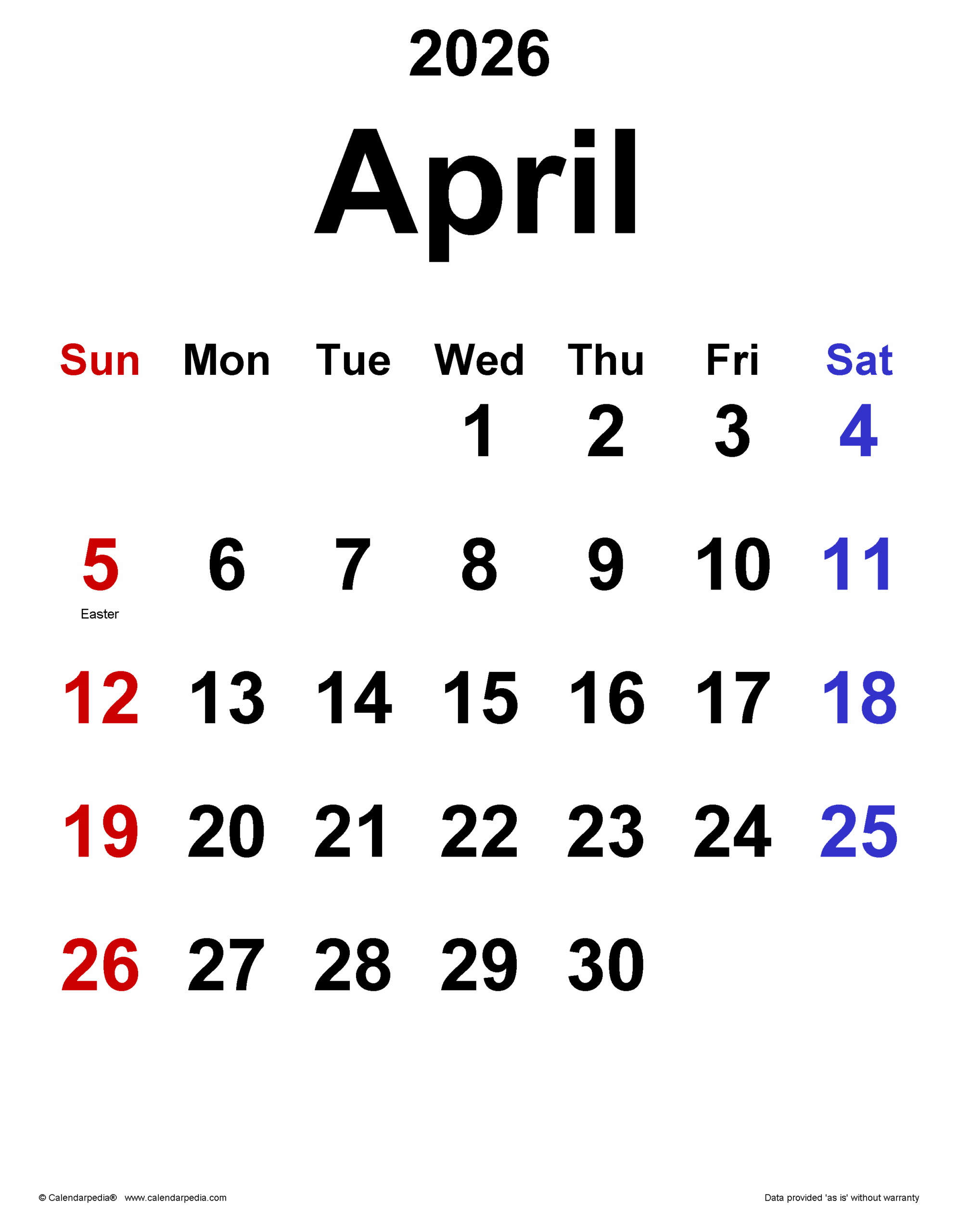 April 2026 Calendar Philippines