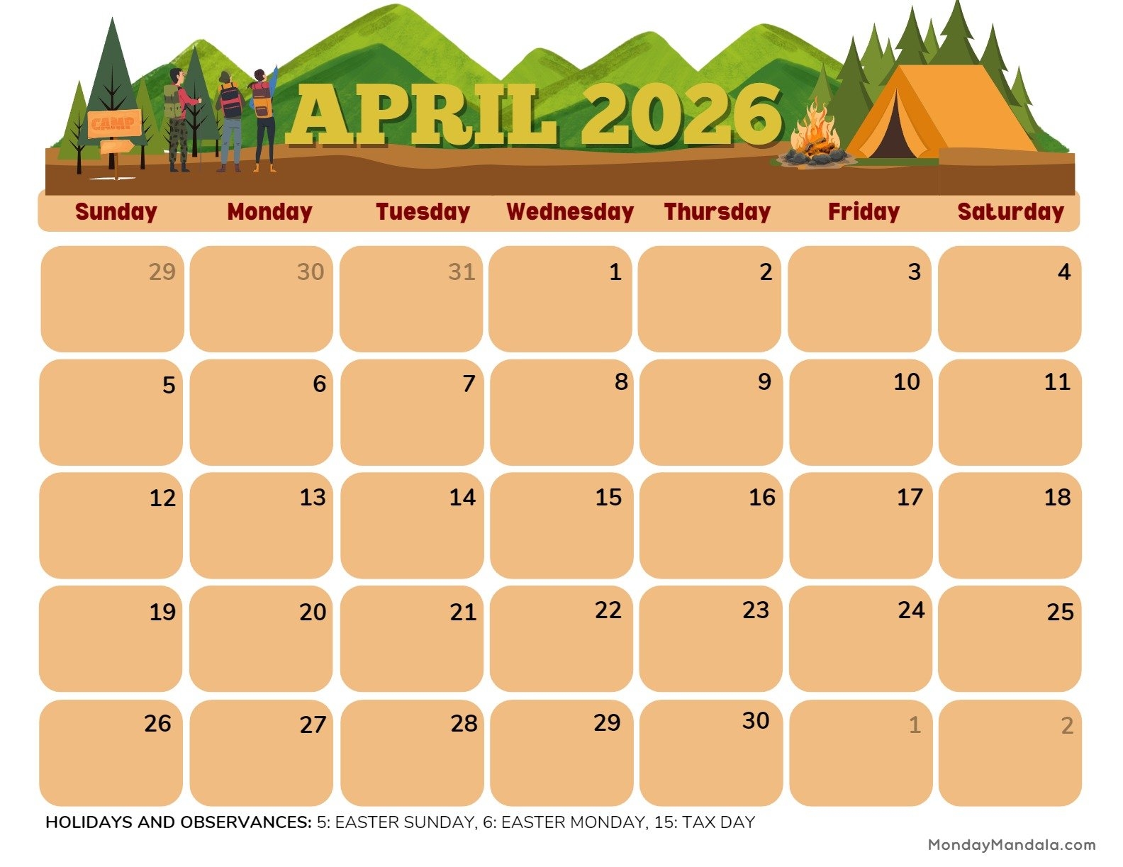 April 2026 Calendar Celebrations