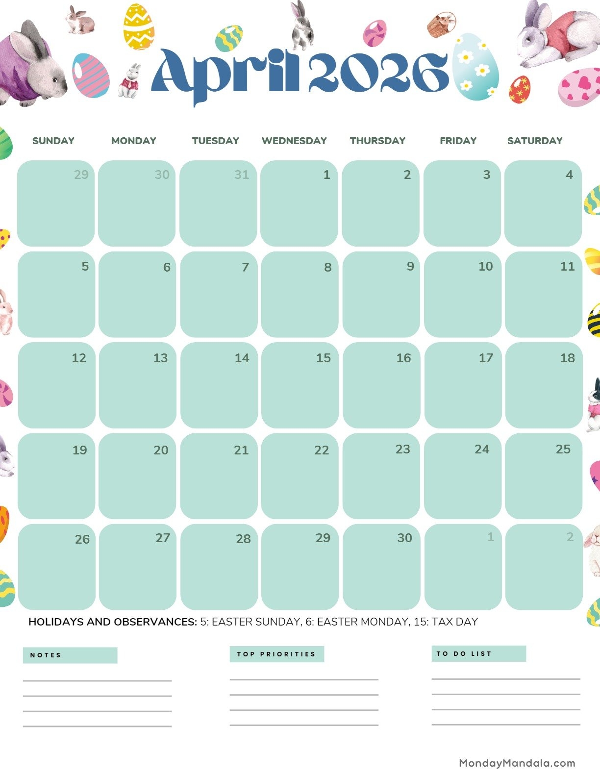 April 2026 Calendar And Holidays
