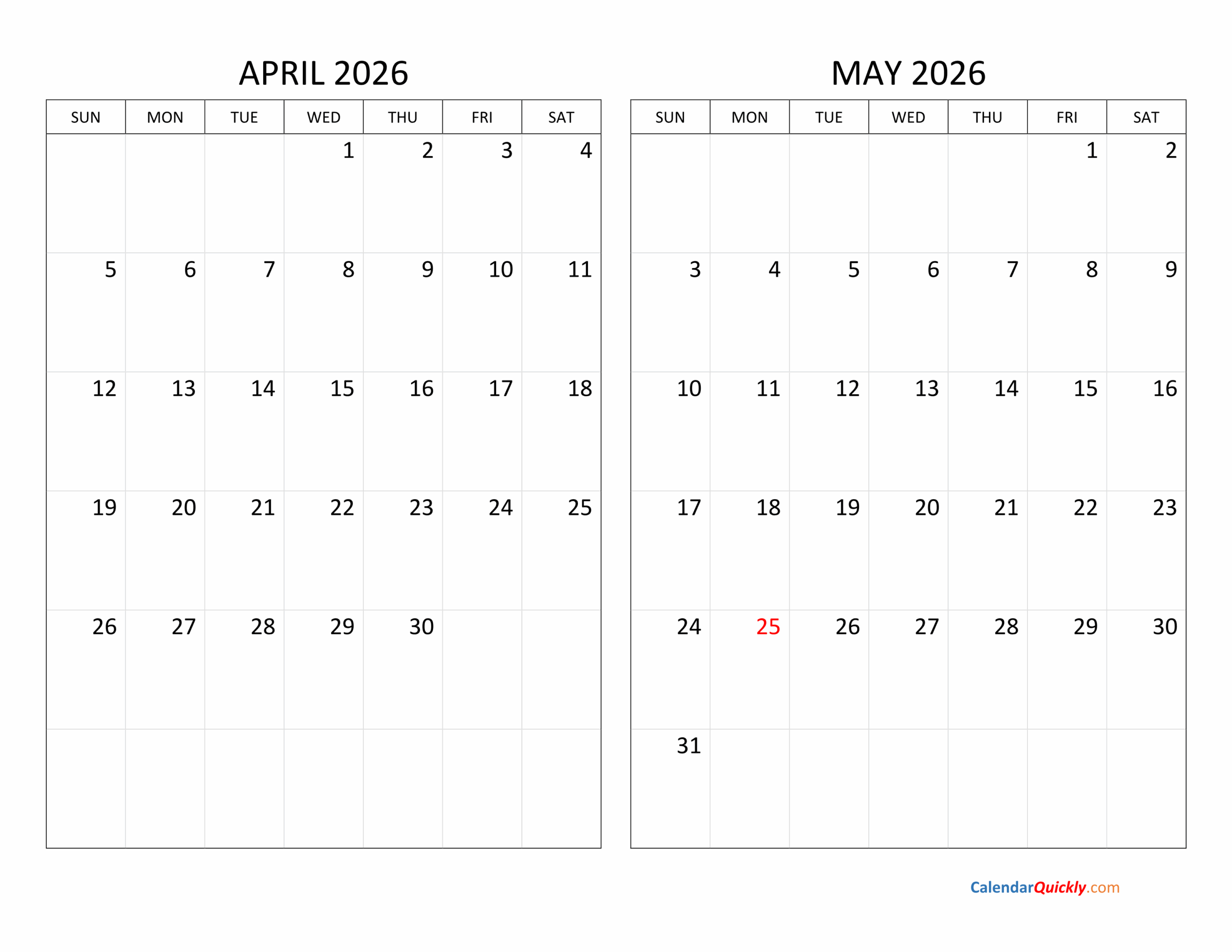 2026 Calendar For April