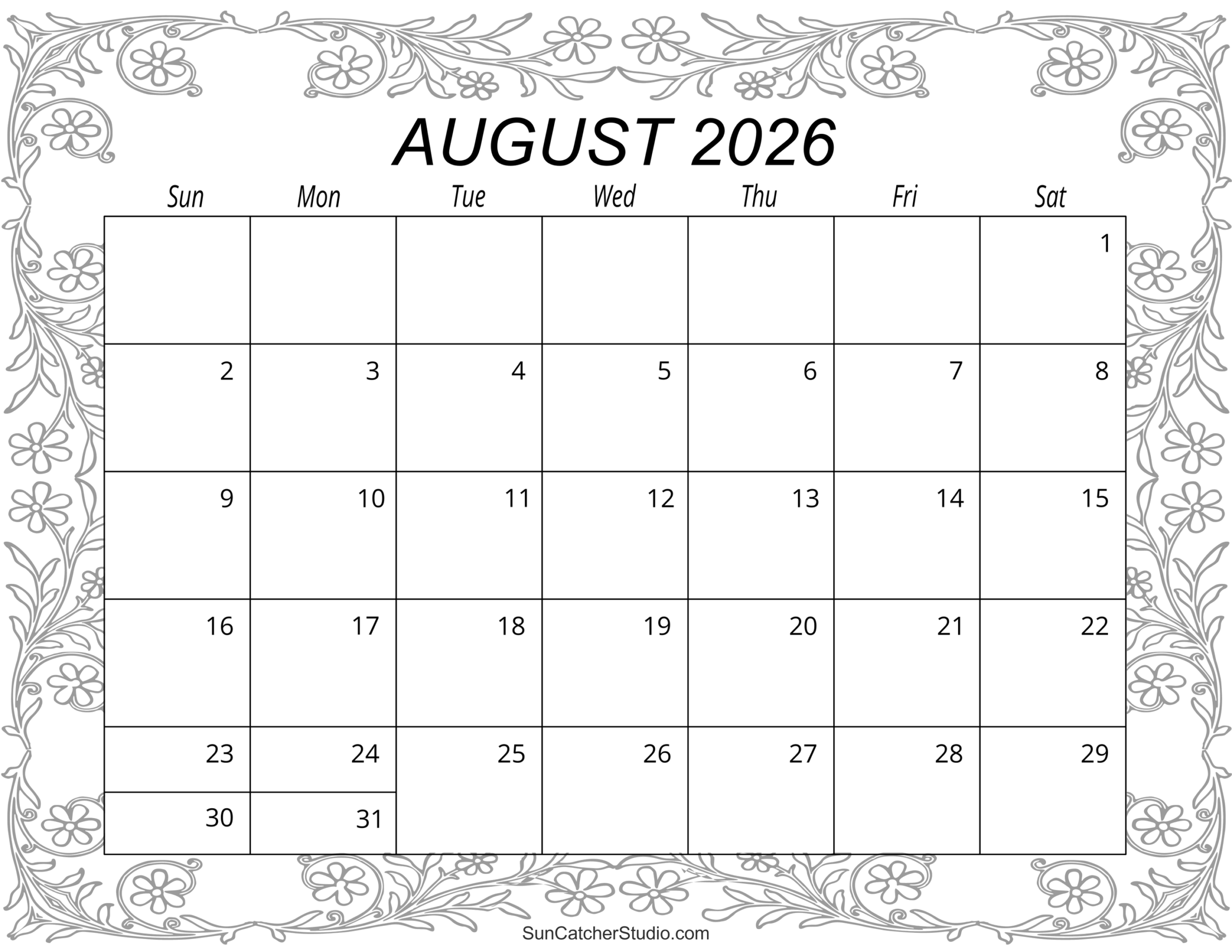 August 2026 Calendar Free Printable Free Printables Monograms 