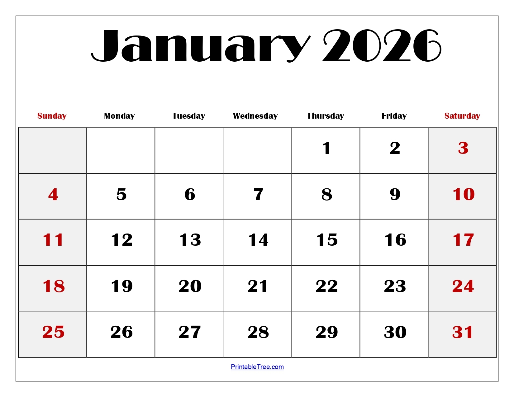 Blank January 2026 Calendar Printable PDF Templates Blank January 2026 Calendar Printable PDF Templates