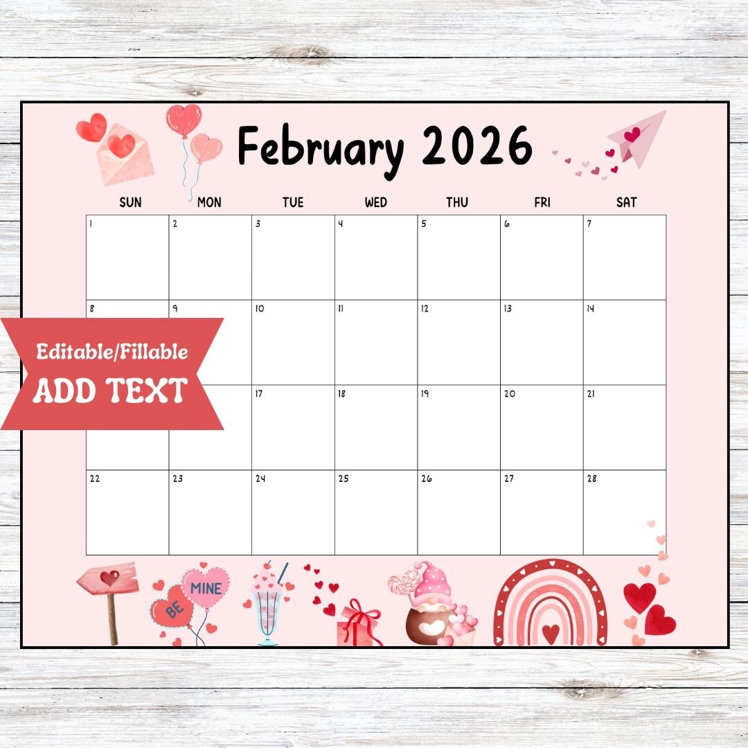 February 2026 Calendar With Hearts