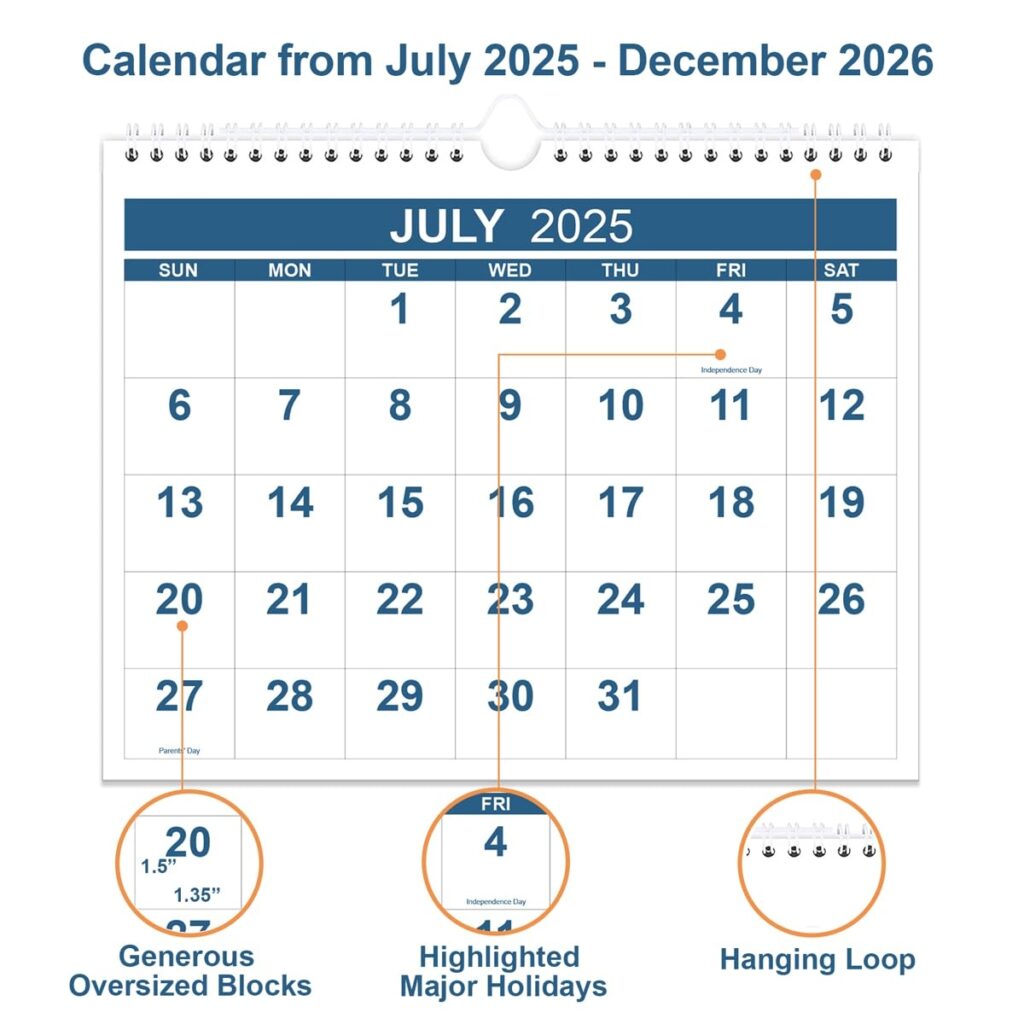 July 2025 – December 2026 Calendar - Free Printable Calendar