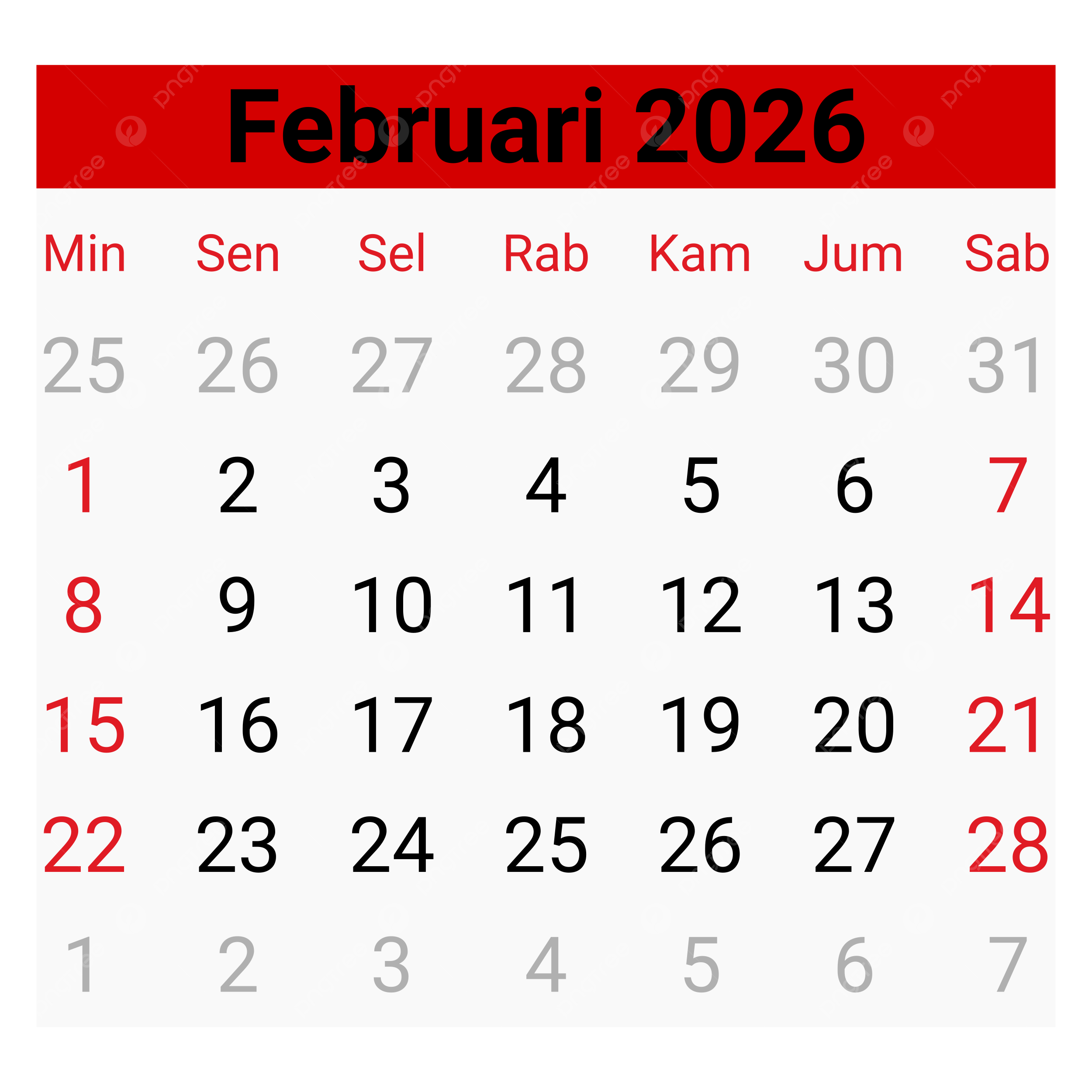 February 2026 Calendar Png Transparent February 2026 Calendar Png Transparent