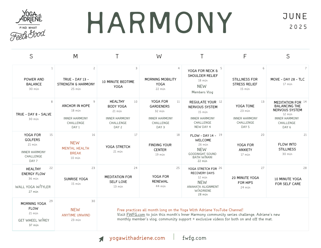 Calendar Yoga With Adriene