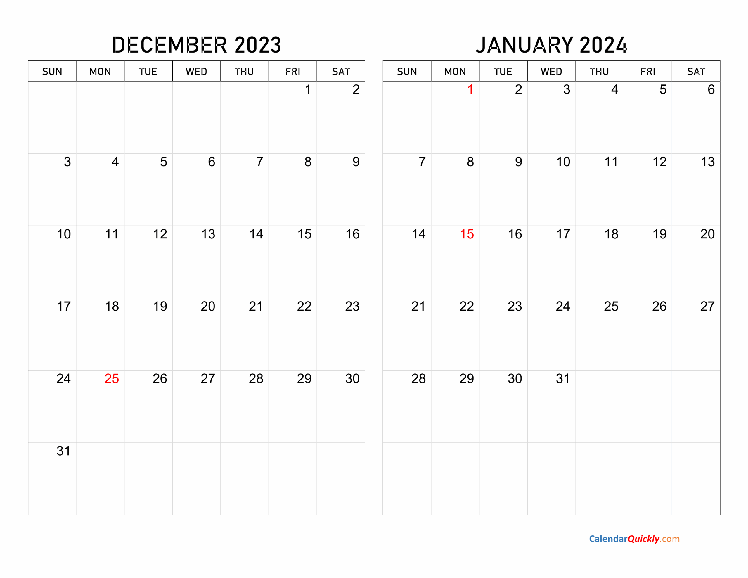 December 2023 And January 2024 Calendar Calendar Quickly