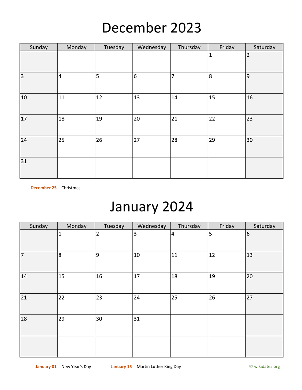 December 2023 And January 2024 Calendar WikiDates
