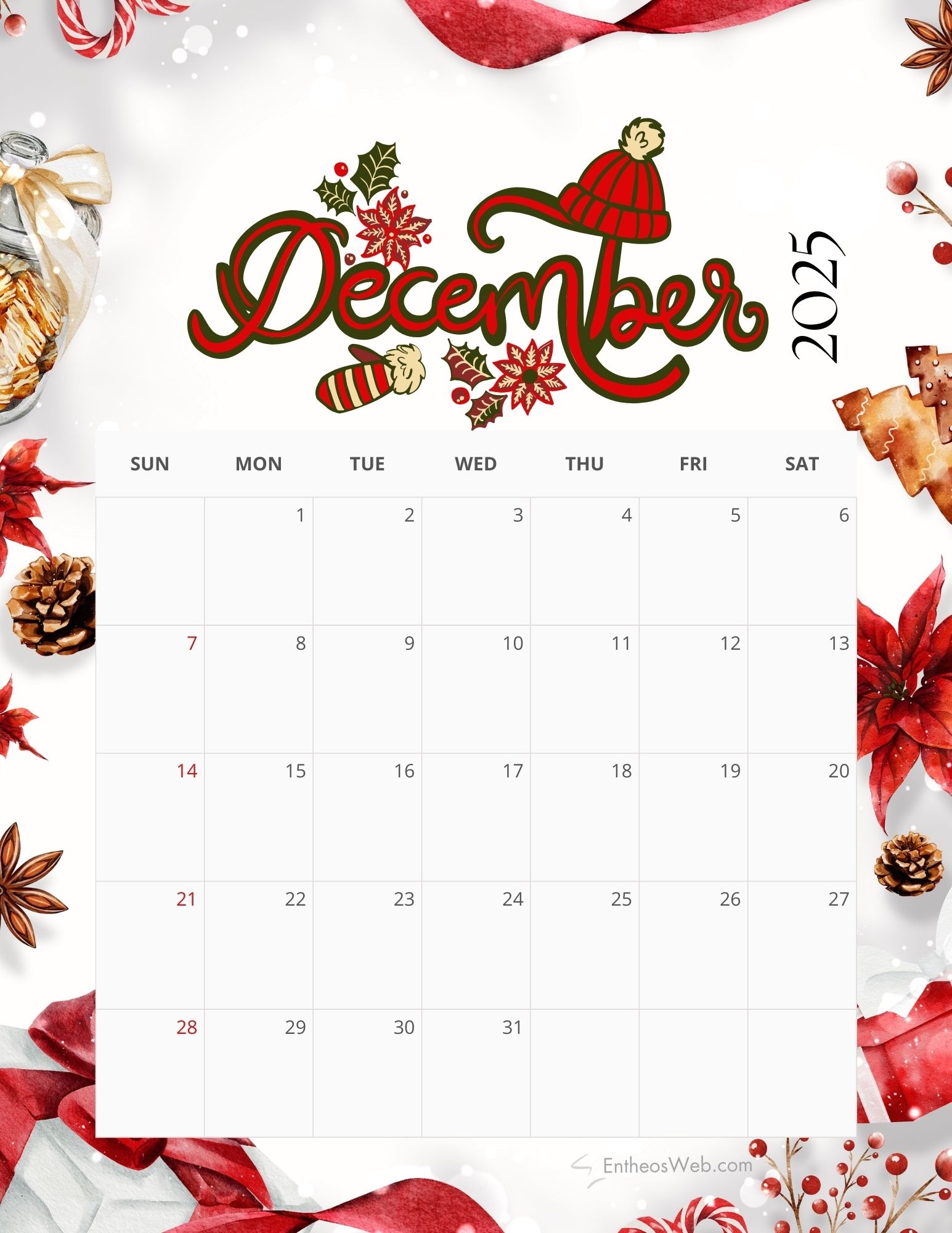 December 2025 Calendar Printables EntheosWeb