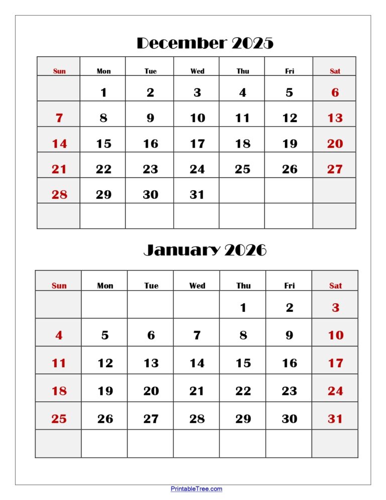 December 2026 Jan 2026 Calendar - Free Printable Calendar