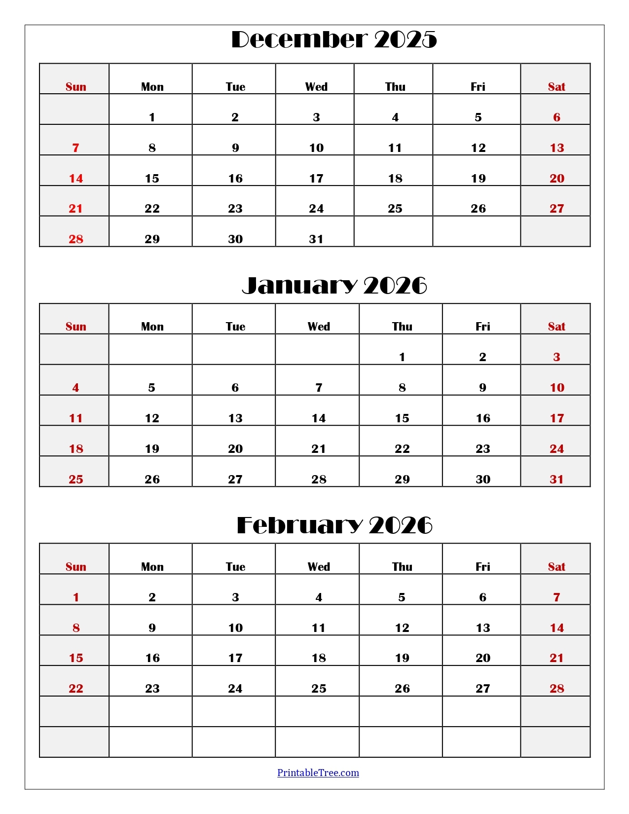 December To February 2026 Calendar Printable PDF Three Months December To February 2026 Calendar Printable PDF Three Months
