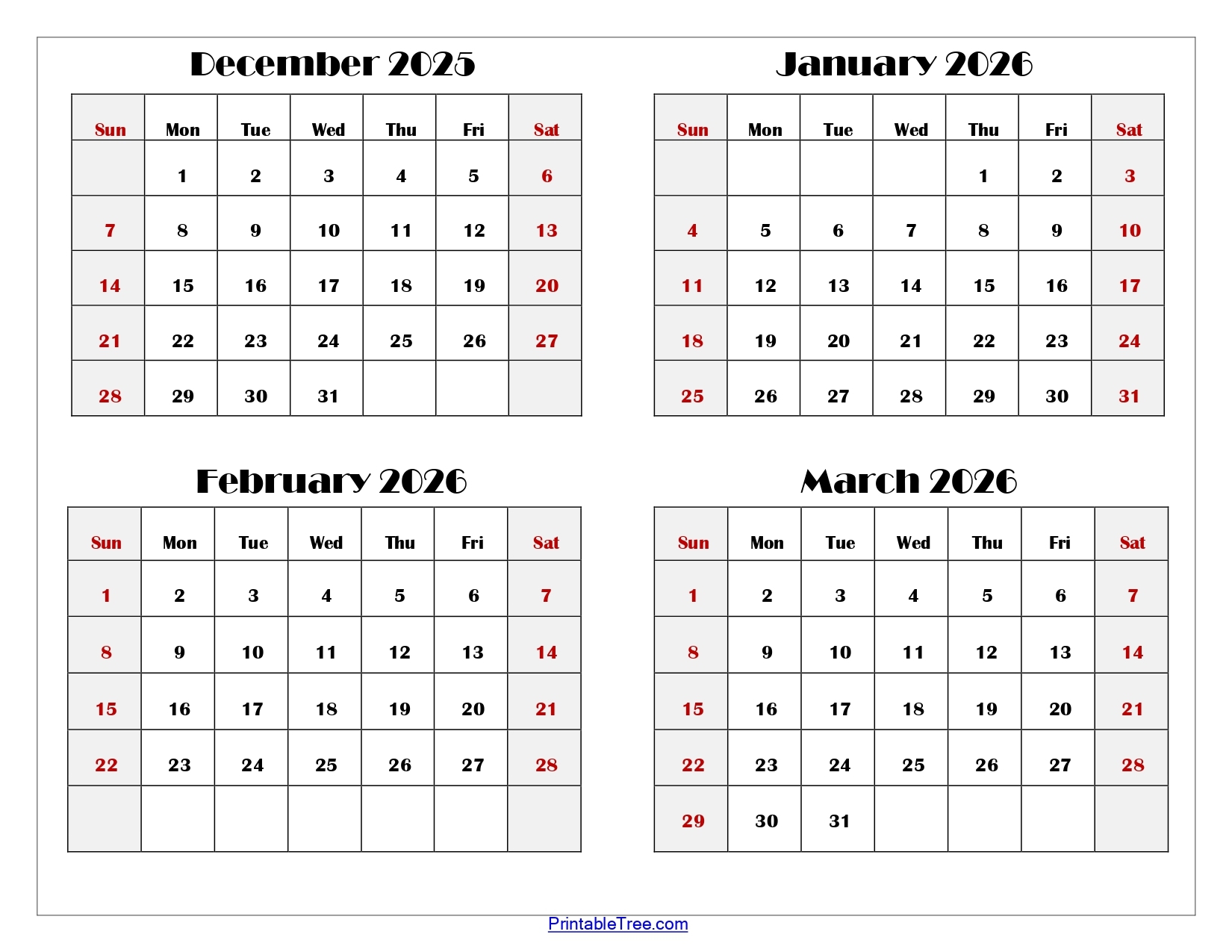 December 2026-January 2026 Calendar