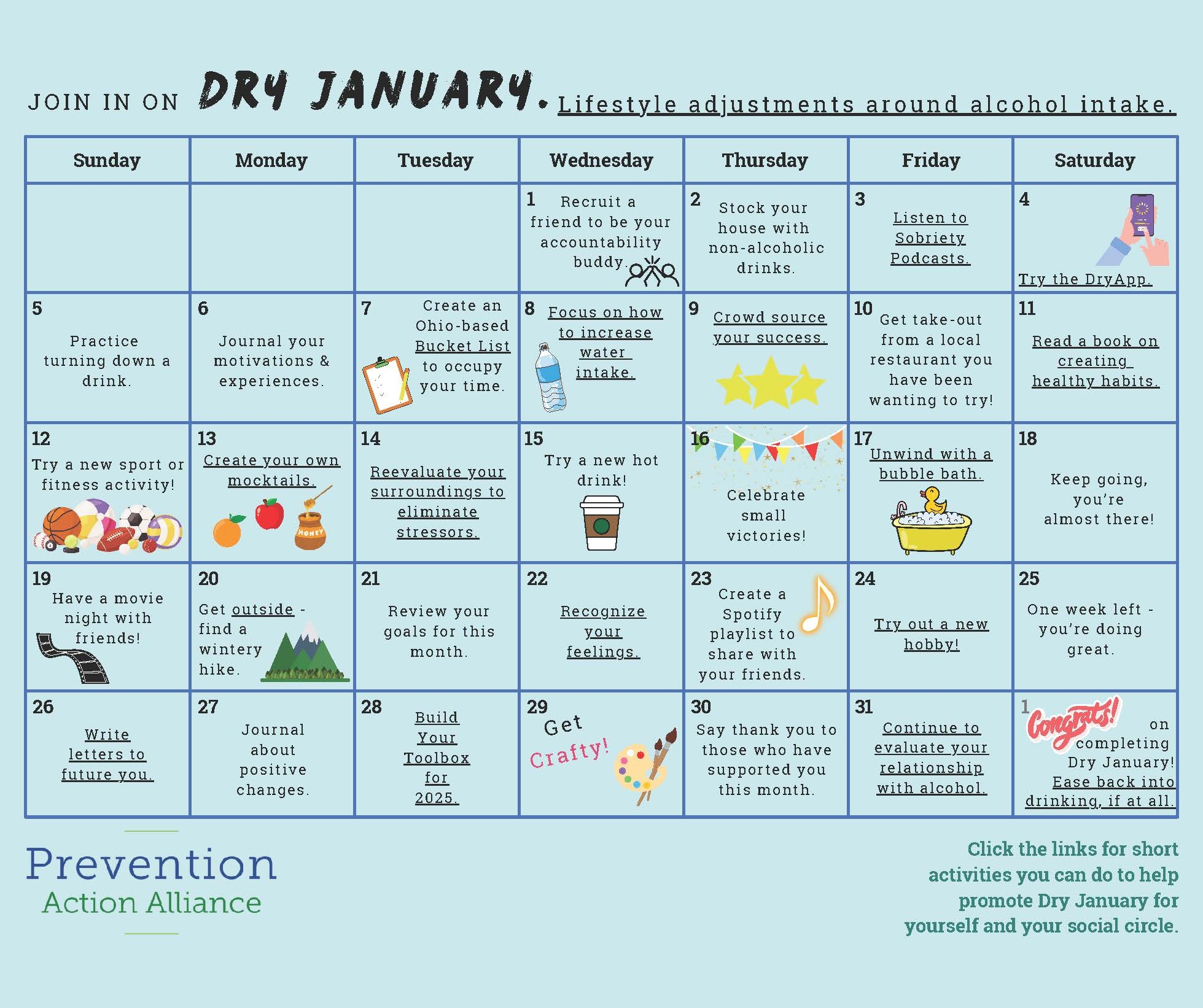 Dry January Prevention Calendar Prevention Action Alliance