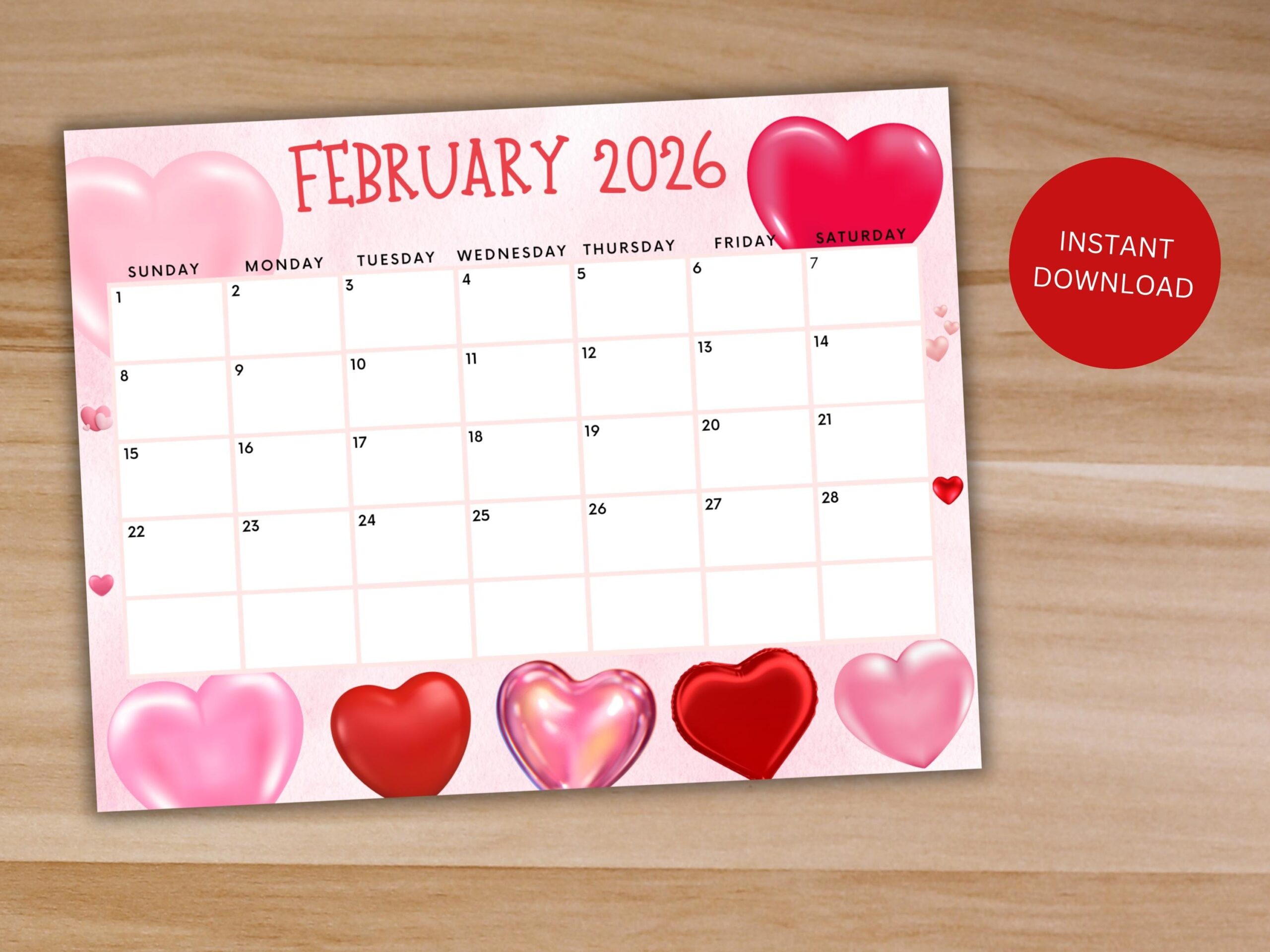 Editable February 2026 Calendar Printable Valentine s Day 
