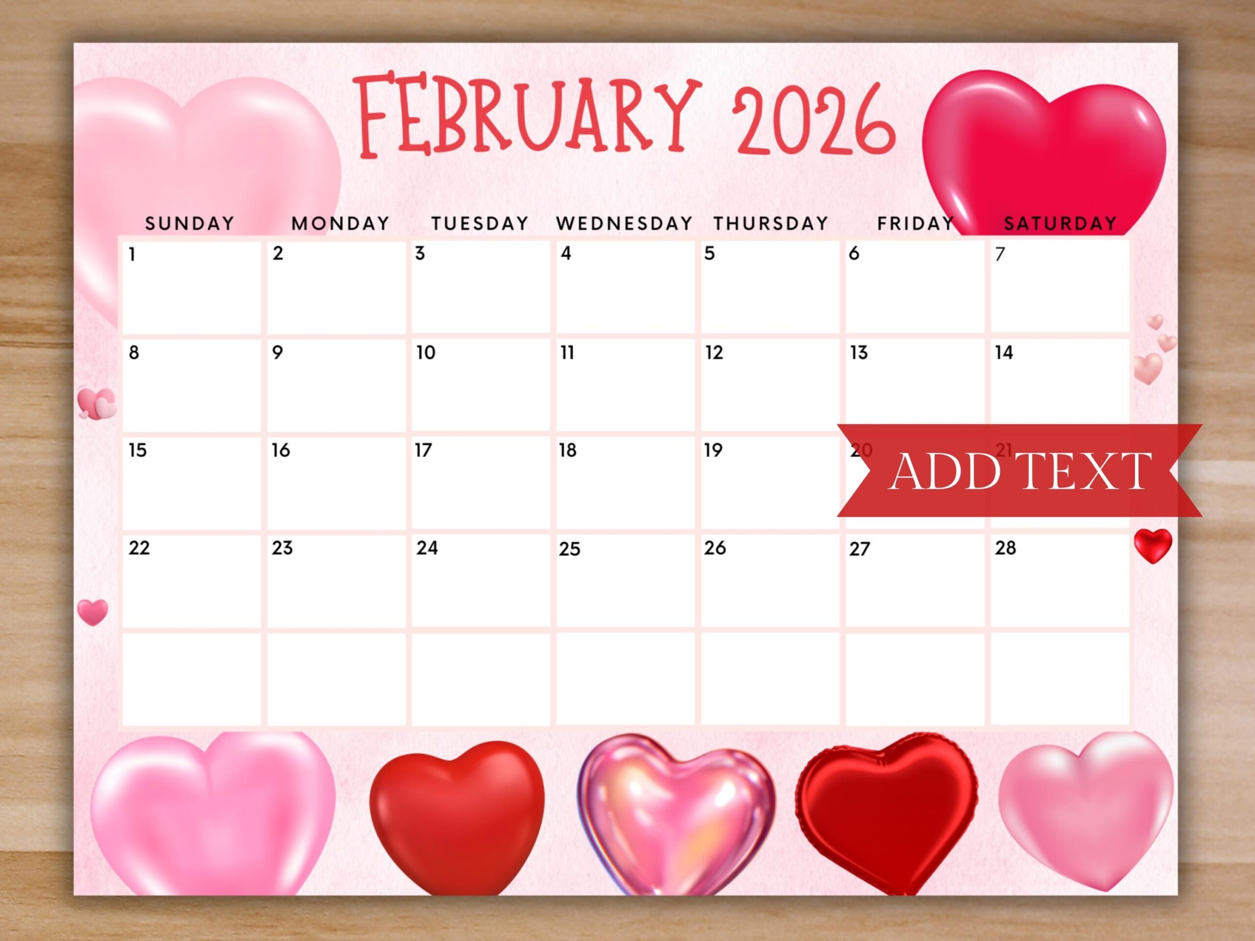 Editable February 2026 Calendar Printable Valentine s Day