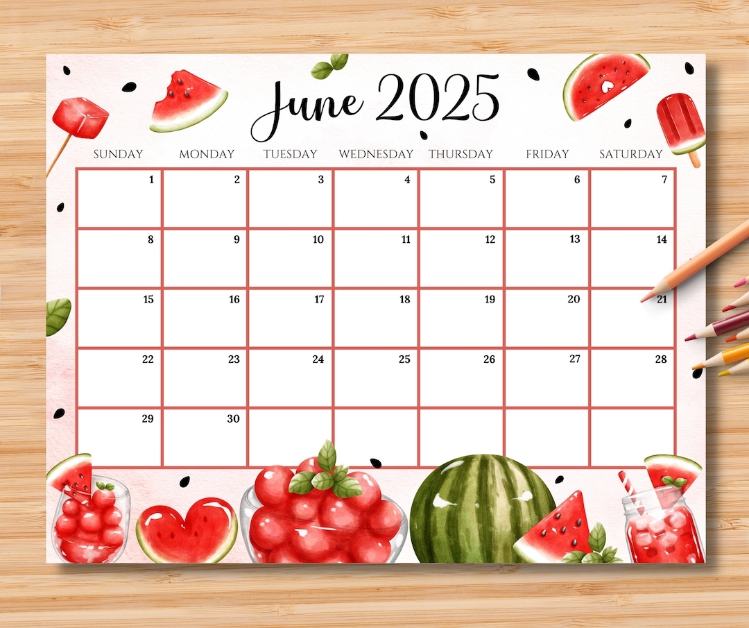 EDITABLE June 2025 Calendar Happy Summer W sweet U0026 Colorful