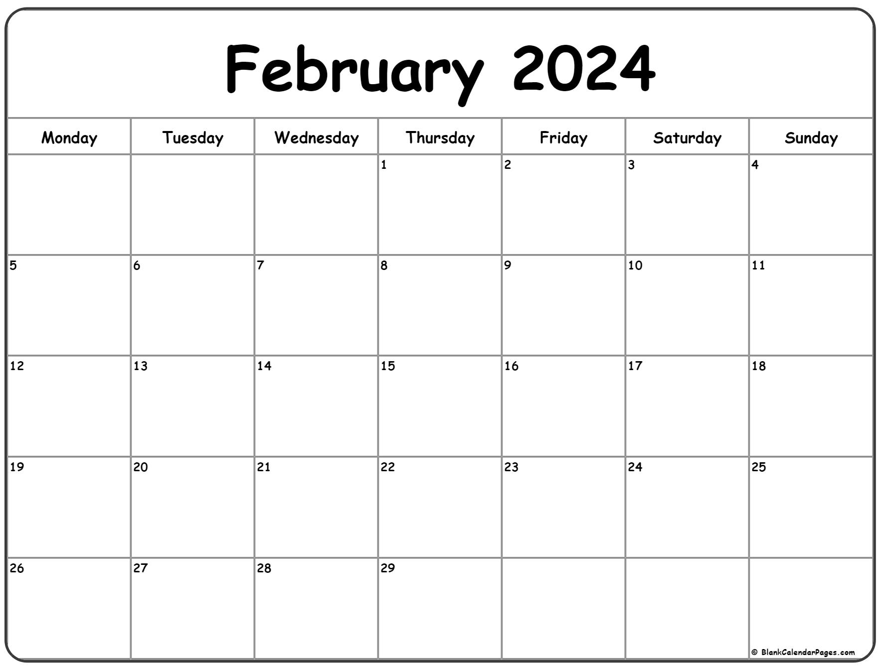 February 2026 Calendar Monday Start