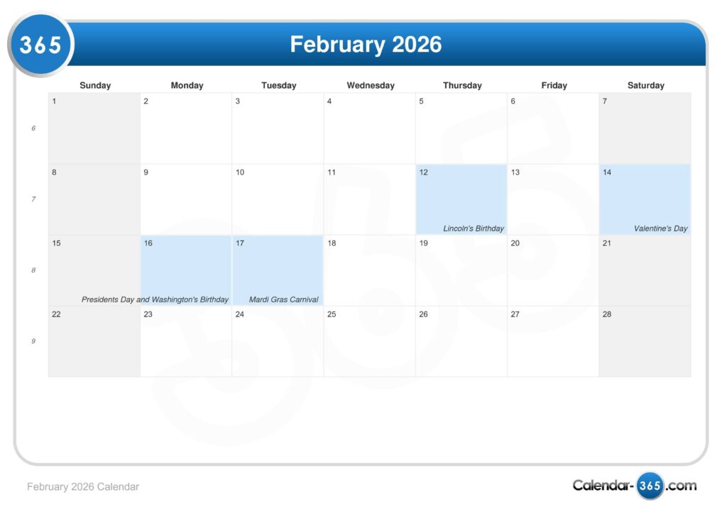 February 2026 Calendar Events Free Printable Calendar February 2026 Calendar Events Free Printable Calendar
