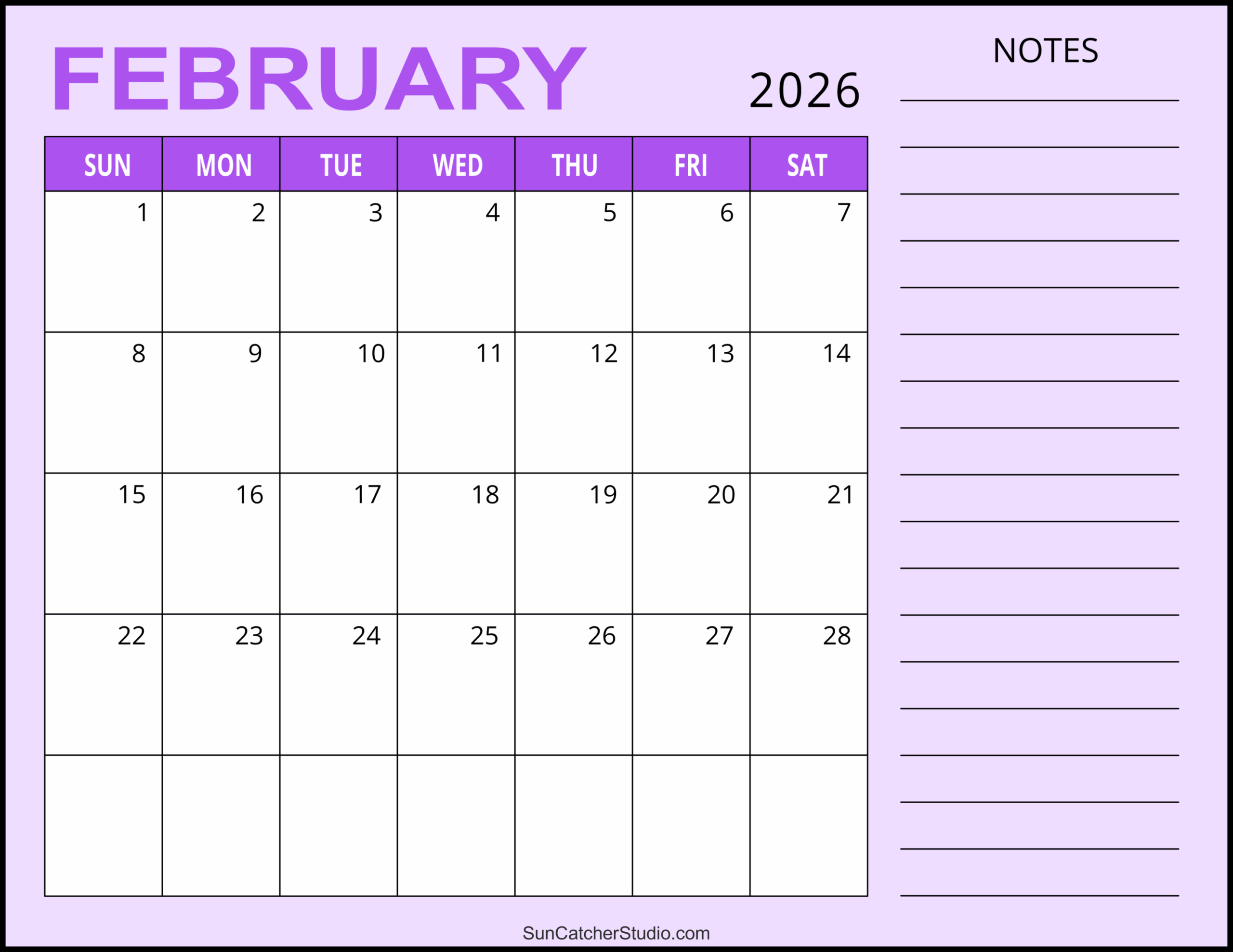 February 2026 Calendar Free Printable Free Printables 