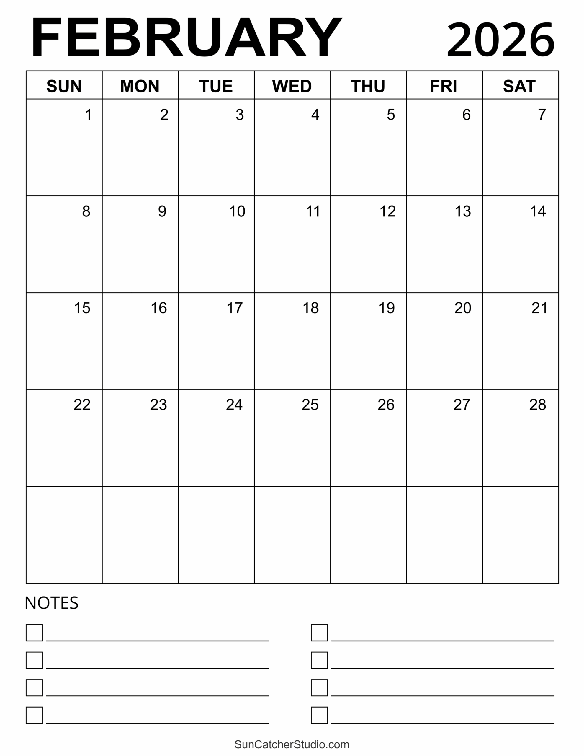 February 2026 Calendar Free Printable Free Printables 