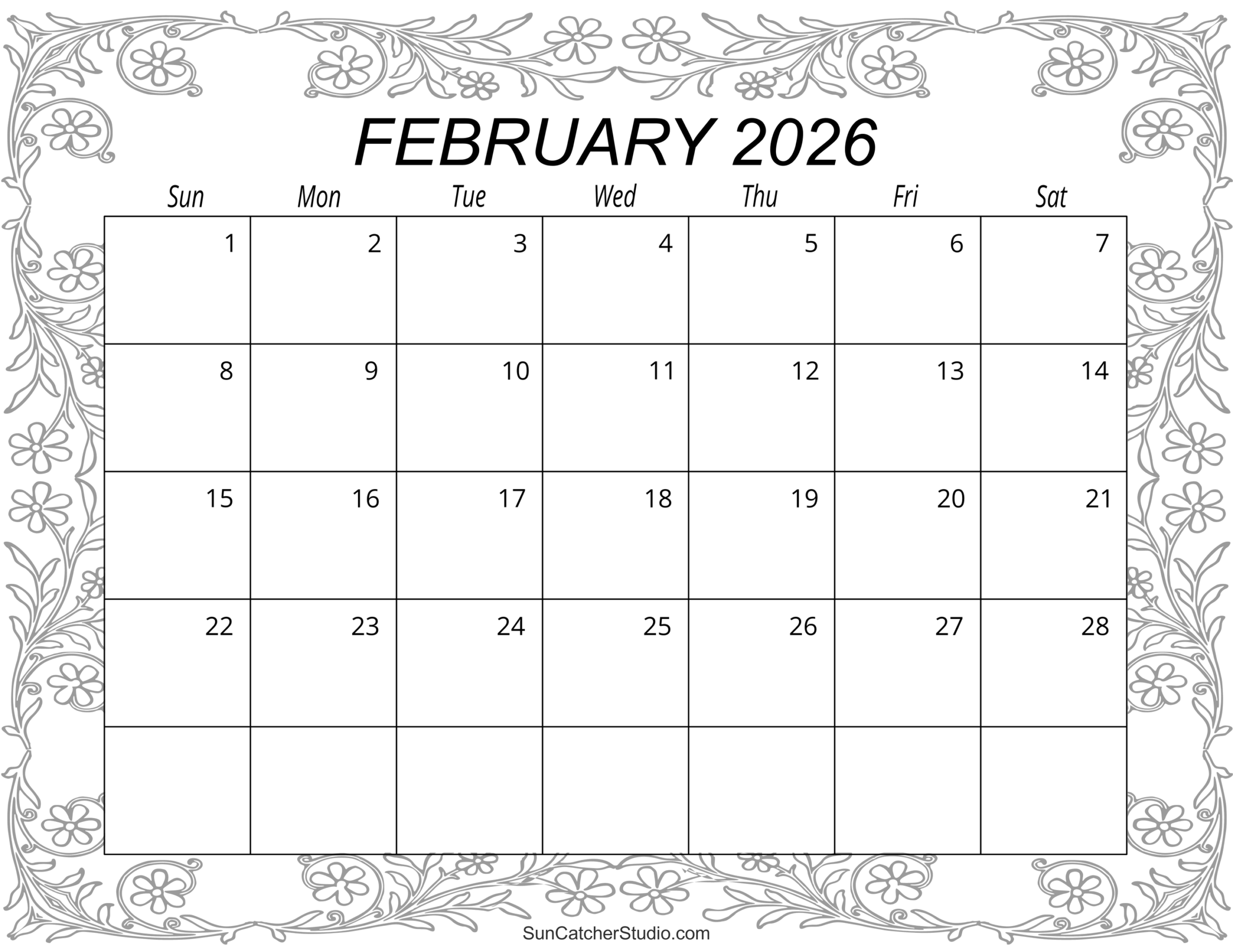 February 2026 Calendar Printable With Lines February 2026 Calendar Printable With Lines