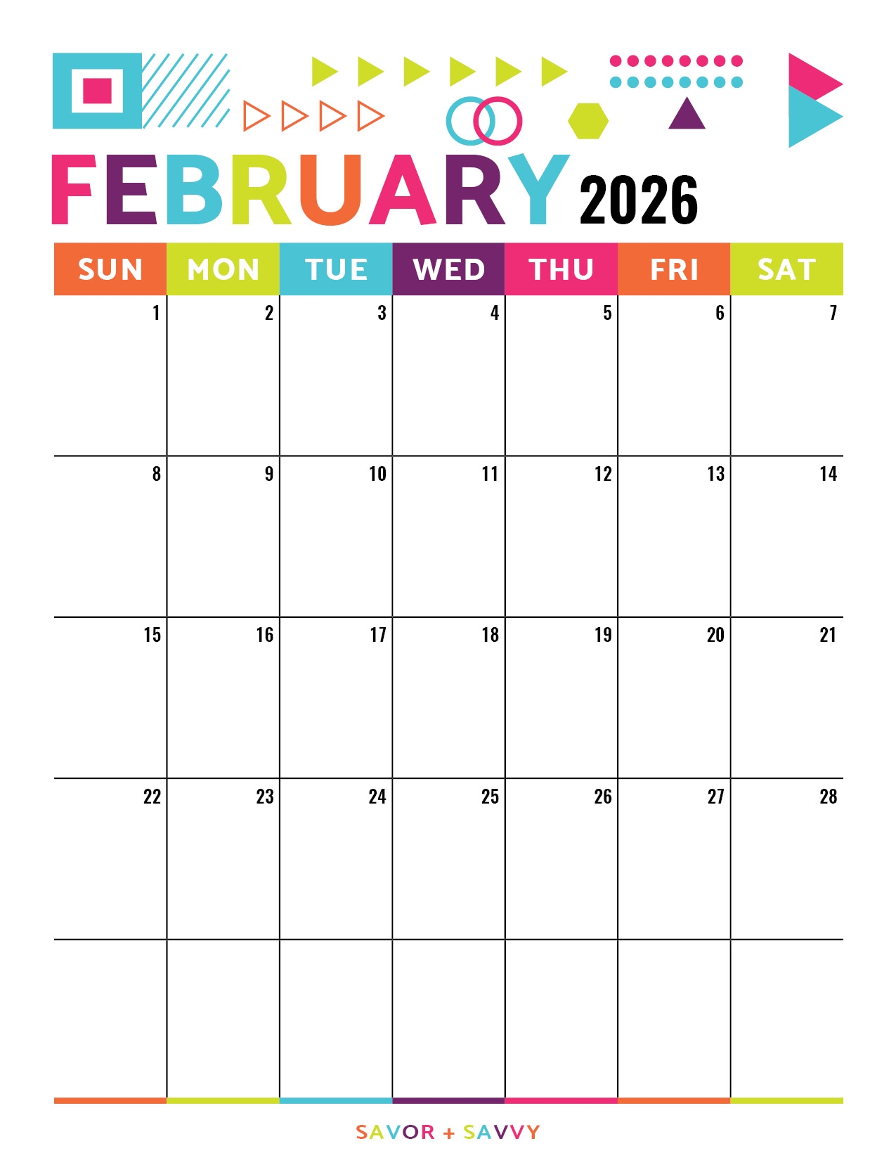 February 2026 Calendar Vertical