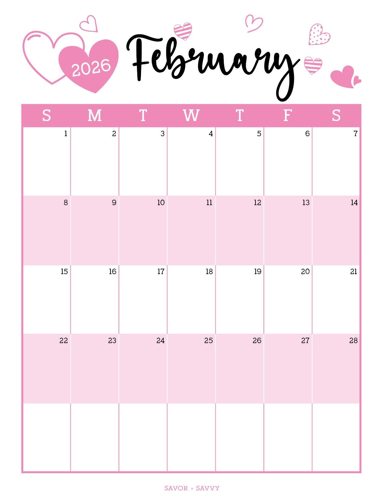 February 2026 Calendar Templates 14 Free Printables Savor Savvy