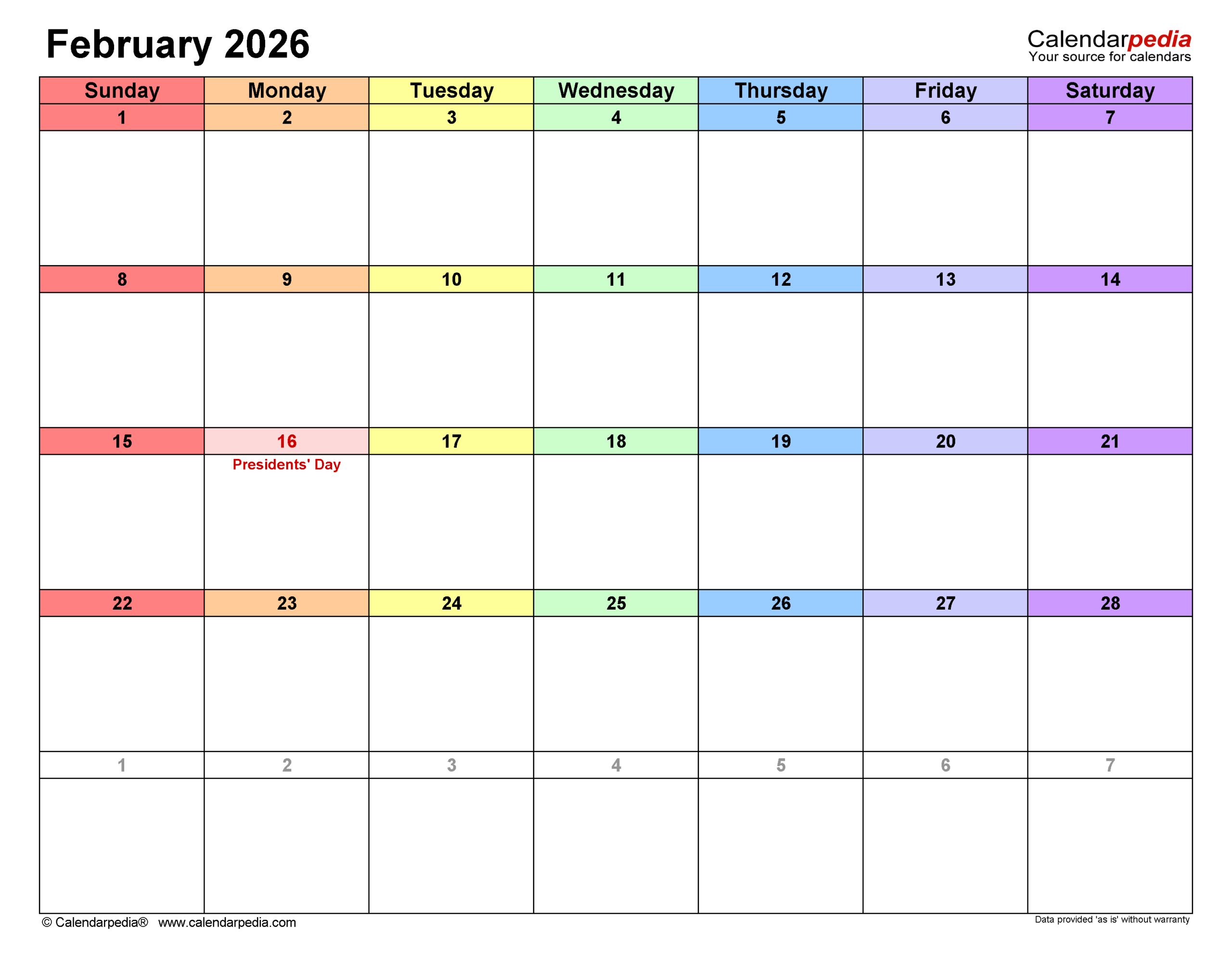 February 2026 Calendar Templates For PDF Excel And Word