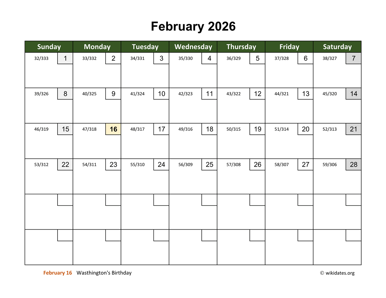 February 2026 Calendar With Day Numbers WikiDates February 2026 Calendar With Day Numbers WikiDates